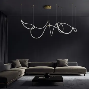 kelvo® GLOW 61669 Μοντέρνο Κρεμαστό Φωτιστικό Οροφής LED 105W 10500lm 360° AC 220-240V IP20 Ρυθμιζόμενο Λευκό CCT με Χειριστήριο από 2700K έως 6000K Dimmable - Lumileds SMD Chip - Χρυσό Πλατίνα & Λευκό Νήμα - Μ300 x Π300 x Υ120cm - 3 Χρόνια Εγγύηση