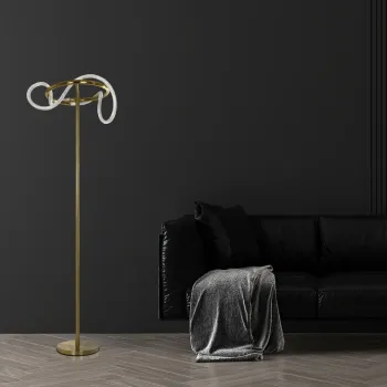 kelvo® GLOW 61687 Μοντέρνο Επιδαπέδιο Φωτιστικό LED 30W 3000lm 360° AC 220-240V IP20 Ρυθμιζόμενο Λευκό CCT με Αφή 2700K/4500K/6000K Dimmable - Lumileds SMD Chip - Χρυσό Πλατίνα & Λευκό Νήμα - Μ45 x Π45 x Υ160cm - 3 Χρόνια Εγγύηση
