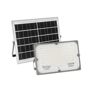 GLOBOSTAR® LUMOVOX 73068 Προβολέας LED 200W 10000lm 120° DC 5V με Φωτοβολταϊκό Panel 5V 12W & Επαναφορτιζόμενη Μπαταρία Li-ion 3.2V 10000mAh Αδιάβροχο IP67 Ψυχρό Λευκό 6000K - 180 x SMD2835 Sanan Chip - Γκρι Ανθρακί - Μ29.5 x Π5.5 x Υ19cm - 2 Χρόνια Εγγύη