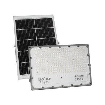 GLOBOSTAR® LUMOVOX 73070 Προβολέας LED 400W 20000lm 120° DC 5V με Φωτοβολταϊκό Panel 5V 25W & Επαναφορτιζόμενη Μπαταρία Li-ion 3.2V 20000mAh Αδιάβροχο IP67 Ψυχρό Λευκό 6000K - 400 x SMD2835 Sanan Chip - Γκρι Ανθρακί - Μ45 x Π7.5 x Υ30.5cm - 2 Χρόνια Εγγύη