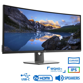 Used (A-) Monitor U3818DW Curved/Dell/38``UW-QHD/3840x1600/Black/w/Speakers/Grade A-/DP & 2xHDMI & U