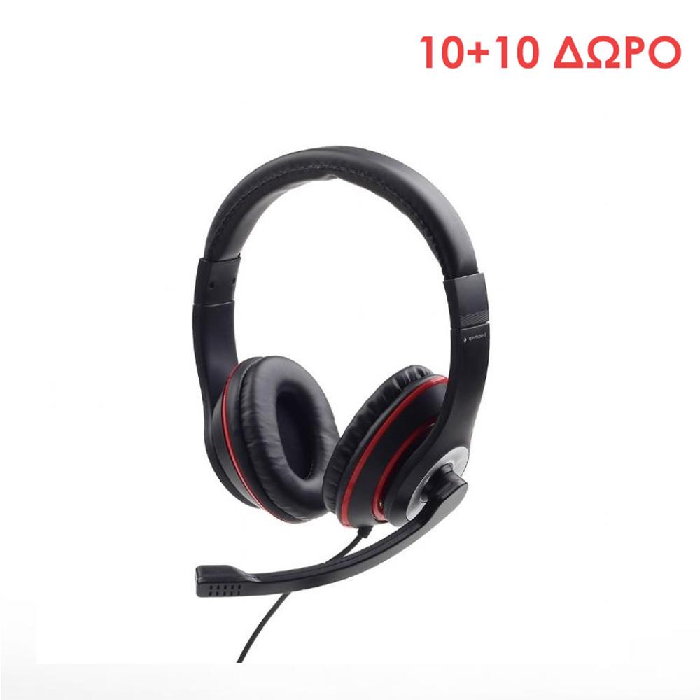 10 + 10 ΔΩΡΟ GEMBIRD HEADSET ΜΑΥΡΟ/ΚΟΚΚΙΝΟ MHS-003
