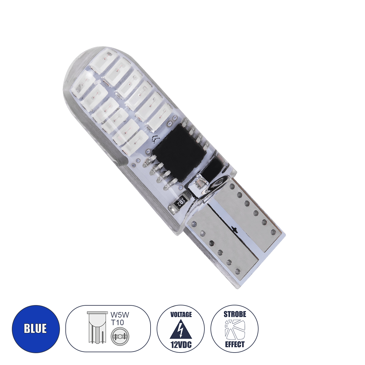GloboStar® 08342 Λάμπα Αυτοκινήτου LED STROBE T10 W5W 24xSMD3014 1W 120lm 360° DC 12-16V IP20 Φ1 x Υ3.2cm Μπλε GloboStar® 08342 Λάμπα Αυτοκινήτου LED STROBE T10 W5W 24xSMD3014 1W 120lm 360° DC 12-16V IP20 Φ1 x Υ3.2cm Μπλε