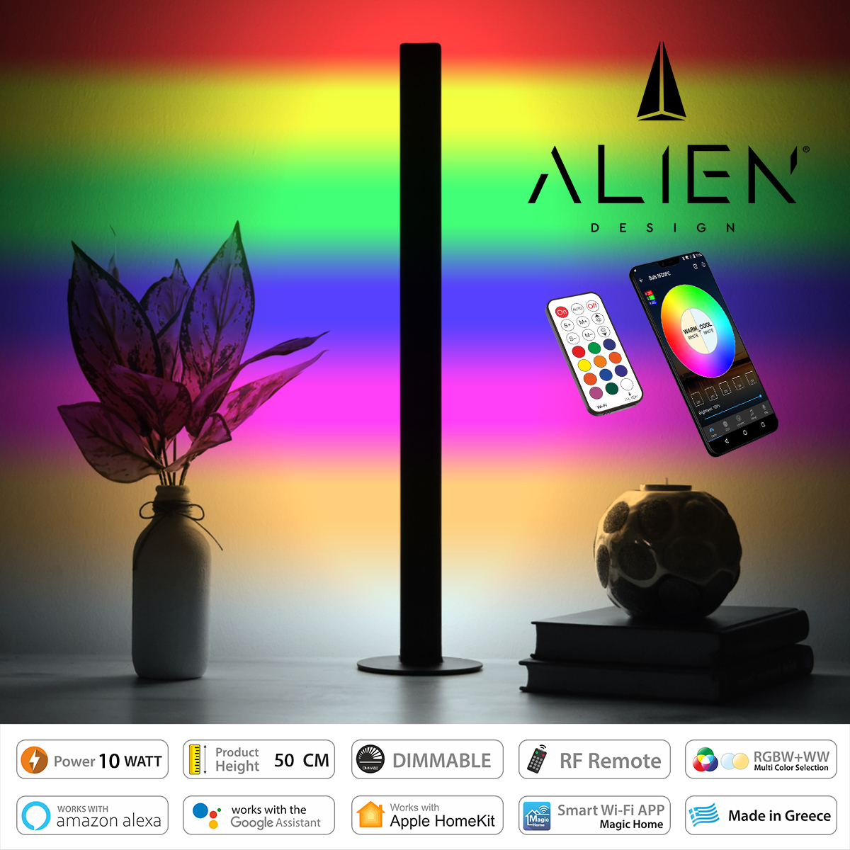 GloboStar® ALIEN-DIVA-BLACK-50-12 ALIEN Design DIVA Μοντέρνο Minimal Nordic Μεταλλικό Φωτιστικό Επιτραπέζιο - Πορτατίφ - Λαμπατέρ Μαύρο LED 10W 1500lm με Ασύρματο Χειριστήριο RF & Dimmer IP20 Πολύχρωμο RGBW + WW Smart Home Wi-Fi Μ3 x Π1.6 x Υ50cm GloboStar® ALIEN-DIVA-BLACK-50-12 ALIEN Design DIVA Μοντέρνο Minimal Nordic Μεταλλικό Φωτιστικό Επιτραπέζιο - Πορτατίφ - Λαμπατέρ Μαύρο LED 10W 1500lm με Ασύρματο Χειριστήριο RF & Dimmer IP20 Πολύχρωμο RGBW + WW Smart Home Wi-Fi Μ3 x Π1.6 x Υ50cm