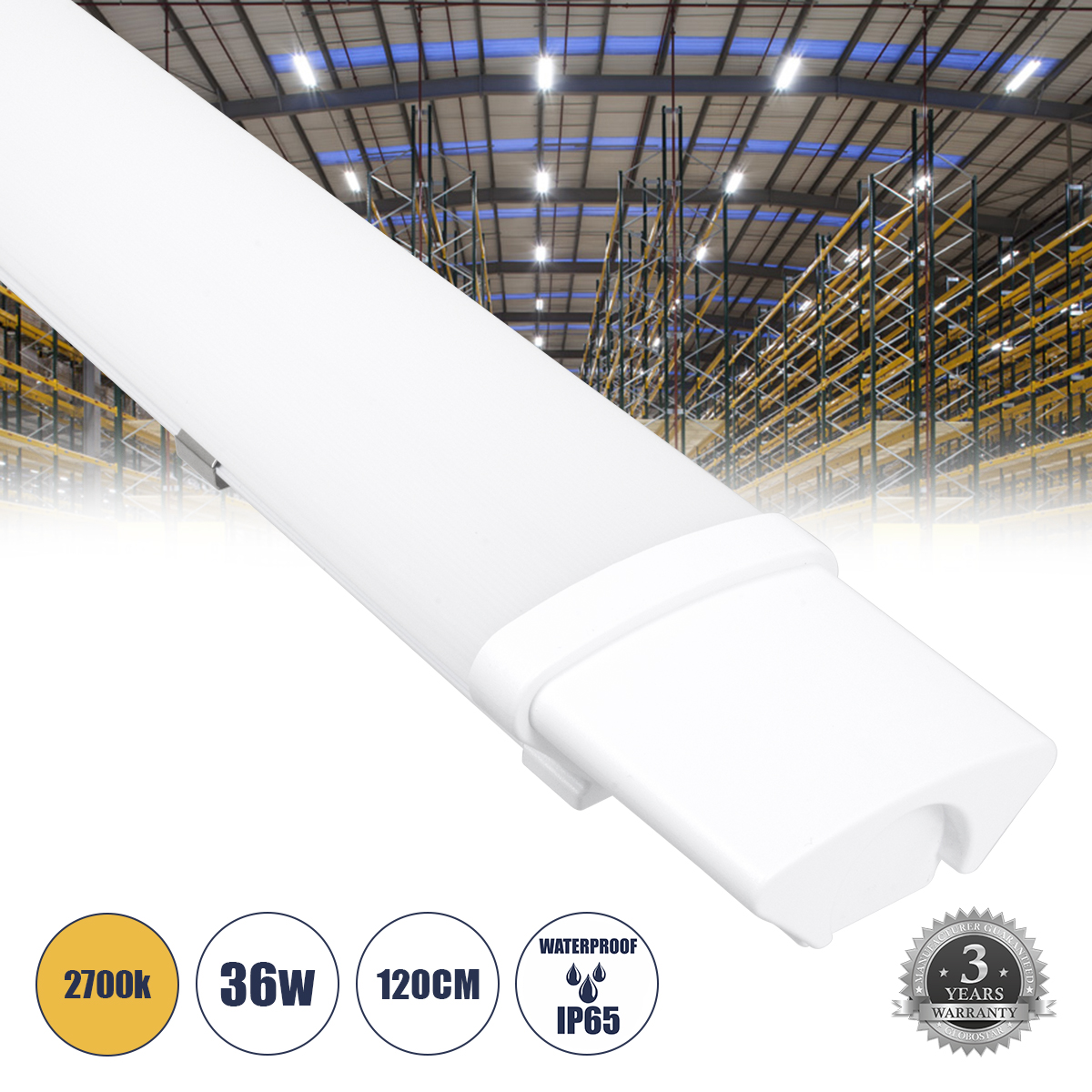 GloboStar® 60166 LED Γραμμικό Βιομηχανικό Φωτιστικό Tri-Proof 120cm 36W 3916lm 120° AC 220-240V Αδιάβροχο IP65 Μ120 x Π6 x Υ4cm Θερμό Λευκό 2700K - 3 Χρόνια Εγγύηση GloboStar® 60166 LED Γραμμικό Βιομηχανικό Φωτιστικό Tri-Proof 120cm 36W 3916lm 120° AC 220-240V Αδιάβροχο IP65 Μ120 x Π6 x Υ4cm Θερμό Λευκό 2700K - 3 Χρόνια Εγγύηση