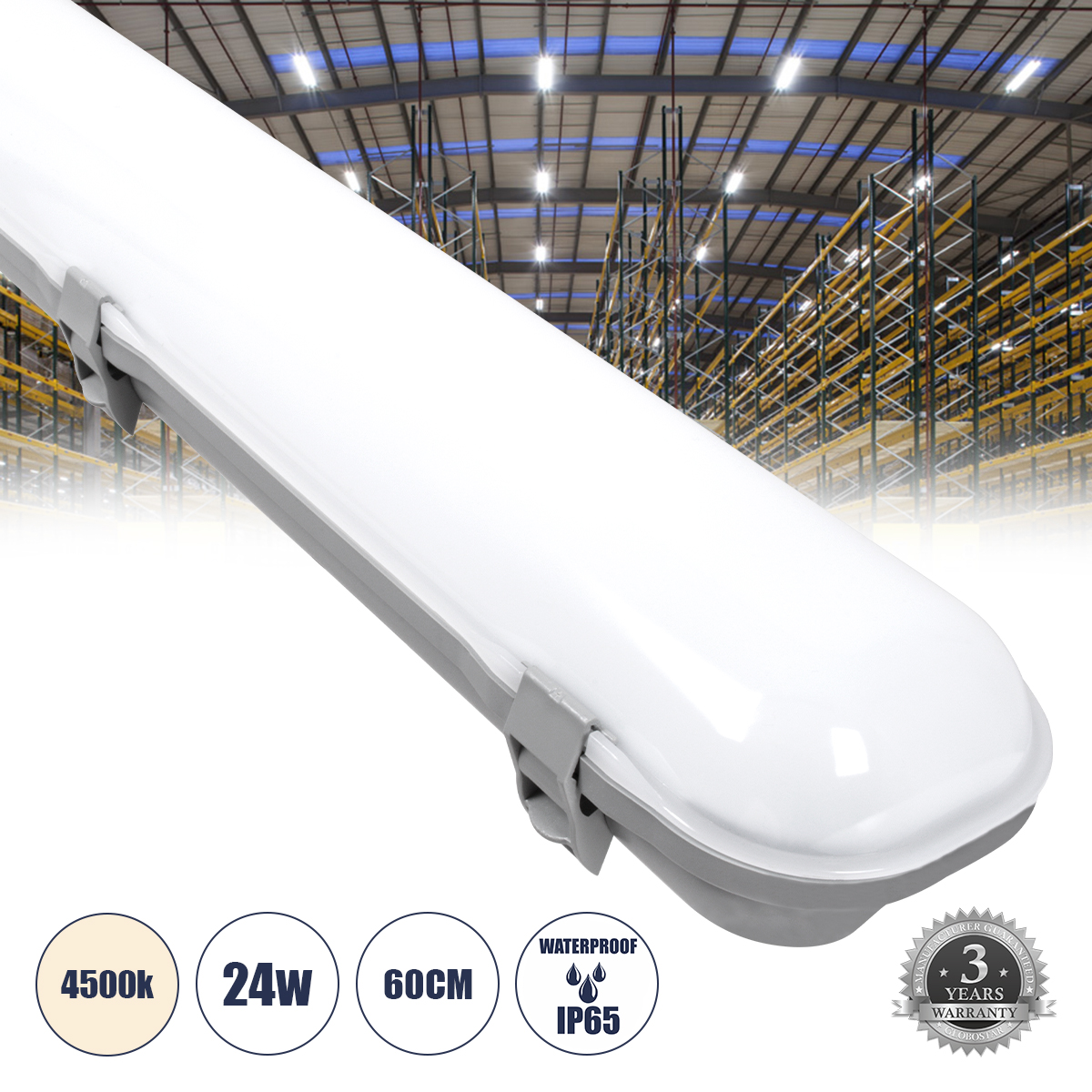 GloboStar® 60171 LED Γραμμικό Βιομηχανικό Φωτιστικό Tri-Proof 60cm 24W 2738lm 120° AC 220-240V Αδιάβροχο IP65 Μ60 x Π10.5 x Υ8cm Φυσικό Λευκό 4500K - 3 Χρόνια Εγγύηση GloboStar® 60171 LED Γραμμικό Βιομηχανικό Φωτιστικό Tri-Proof 60cm 24W 2738lm 120° AC 220-240V Αδιάβροχο IP65 Μ60 x Π10.5 x Υ8cm Φυσικό Λευκό 4500K - 3 Χρόνια Εγγύηση