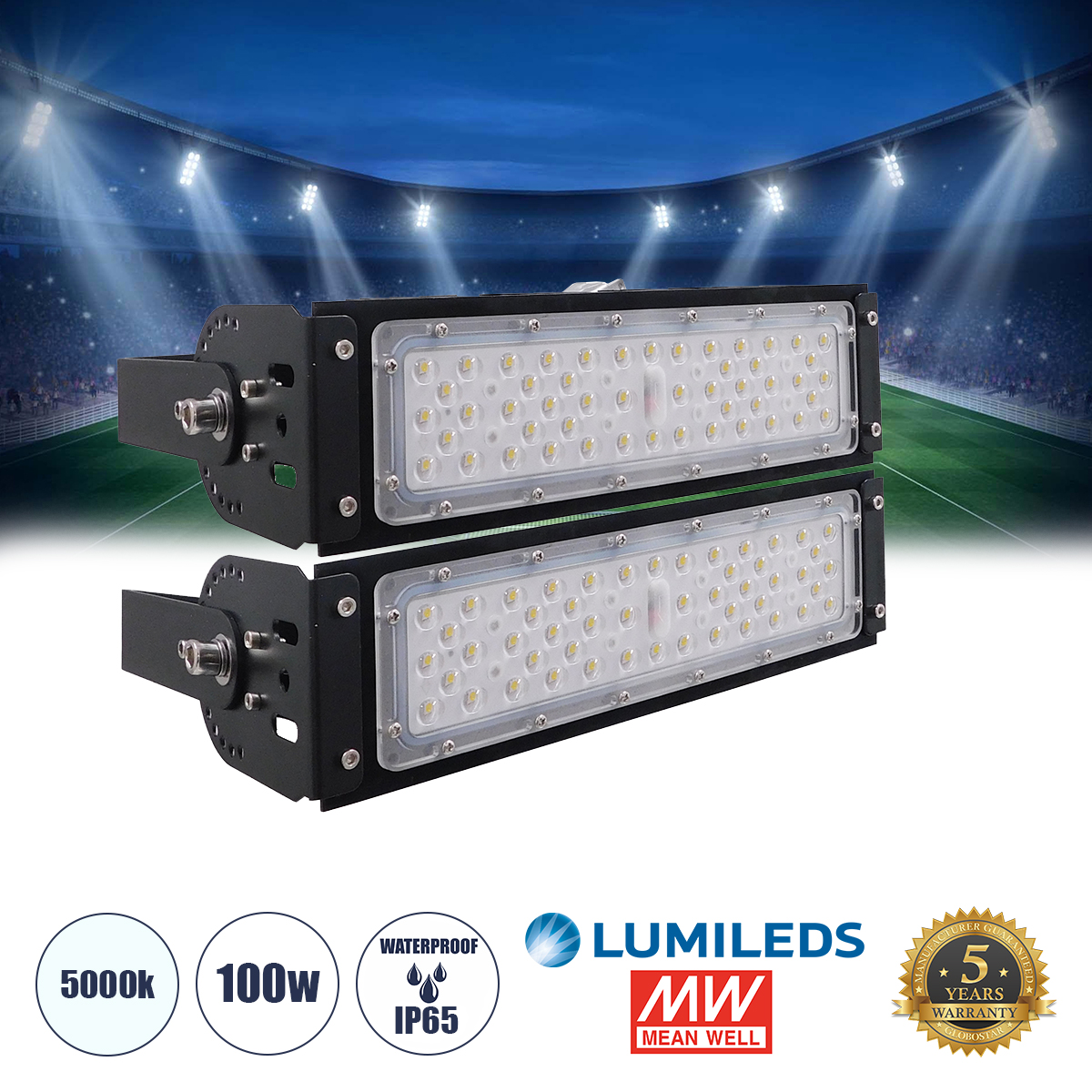 GLOBOSTAR® GOLIATH 90100-2 Προβολέας Γηπέδου LED 100W 16000lm SDCM<5 75°*135° Fish Eye Lens AC 100-277V Αδιάβροχο IP65 IK08 Ψυχρό Λευκό 5000K - LUMILEDs SMD Chip & MEANWELL Driver - Μαύρο Χυτό Αλουμίνιο - Μ32 x Π12 x Υ18cm - 5 Χρόνια Εγγύηση GLOBOSTAR® GOLIATH 90100-2 Προβολέας Γηπέδου LED 100W 16000lm SDCM<5 75°*135° Fish Eye Lens AC 100-277V Αδιάβροχο IP65 IK08 Ψυχρό Λευκό 5000K - LUMILEDs SMD Chip & MEANWELL Driver - Μαύρο Χυτό Αλουμίνιο - Μ32 x Π12 x Υ18cm - 5 Χρόνια Εγγύηση