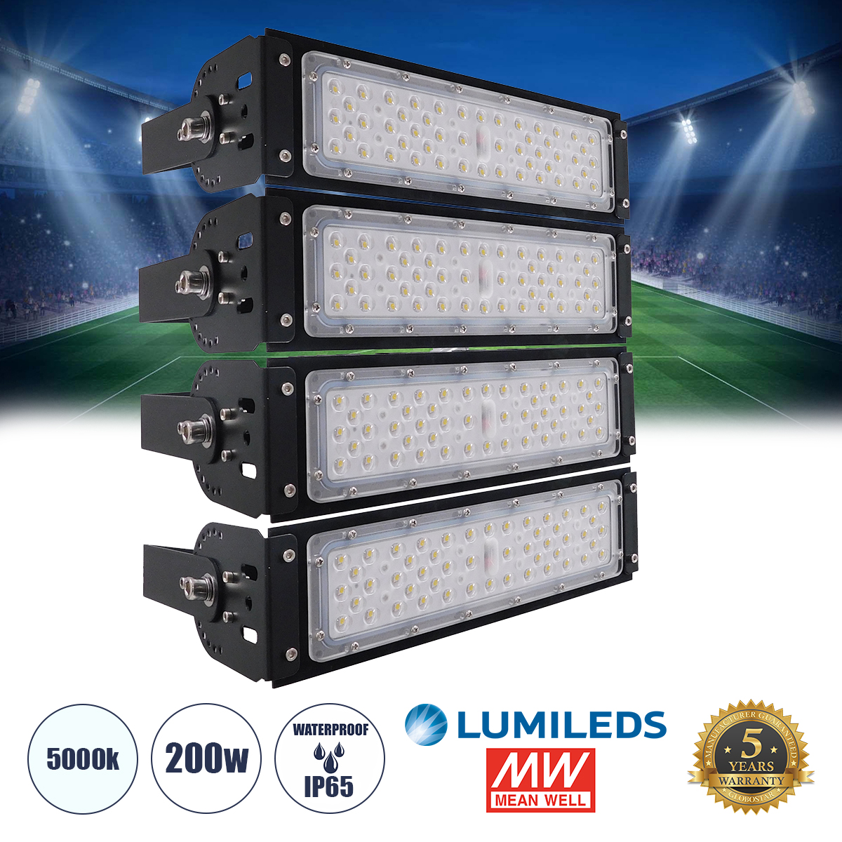 GLOBOSTAR® GOLIATH 90100-4 Προβολέας Γηπέδου LED 200W 32000lm SDCM<5 75°*135° Fish Eye Lens AC 100-277V Αδιάβροχο IP65 IK08 Ψυχρό Λευκό 5000K - LUMILEDs SMD Chip & MEANWELL Driver - Μαύρο Χυτό Αλουμίνιο - Μ32 x Π12 x Υ36cm - 5 Χρόνια Εγγύηση GLOBOSTAR® GOLIATH 90100-4 Προβολέας Γηπέδου LED 200W 32000lm SDCM<5 75°*135° Fish Eye Lens AC 100-277V Αδιάβροχο IP65 IK08 Ψυχρό Λευκό 5000K - LUMILEDs SMD Chip & MEANWELL Driver - Μαύρο Χυτό Αλουμίνιο - Μ32 x Π12 x Υ36cm - 5 Χρόνια Εγγύηση