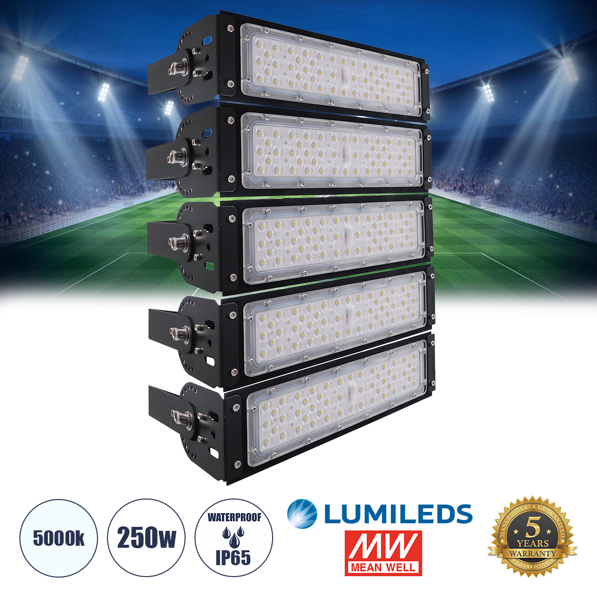 GLOBOSTAR® GOLIATH 90100-5 Προβολέας Γηπέδου LED 250W 40000lm SDCM<5 75°*135° Fish Eye Lens AC 100-277V Αδιάβροχο IP65 IK08 Ψυχρό Λευκό 5000K - LUMILEDs SMD Chip & MEANWELL Driver - Μαύρο Χυτό Αλουμίνιο - Μ32 x Π12 x Υ45cm - 5 Χρόνια Εγγύηση GLOBOSTAR® GOLIATH 90100-5 Προβολέας Γηπέδου LED 250W 40000lm SDCM<5 75°*135° Fish Eye Lens AC 100-277V Αδιάβροχο IP65 IK08 Ψυχρό Λευκό 5000K - LUMILEDs SMD Chip & MEANWELL Driver - Μαύρο Χυτό Αλουμίνιο - Μ32 x Π12 x Υ45cm - 5 Χρόνια Εγγύηση