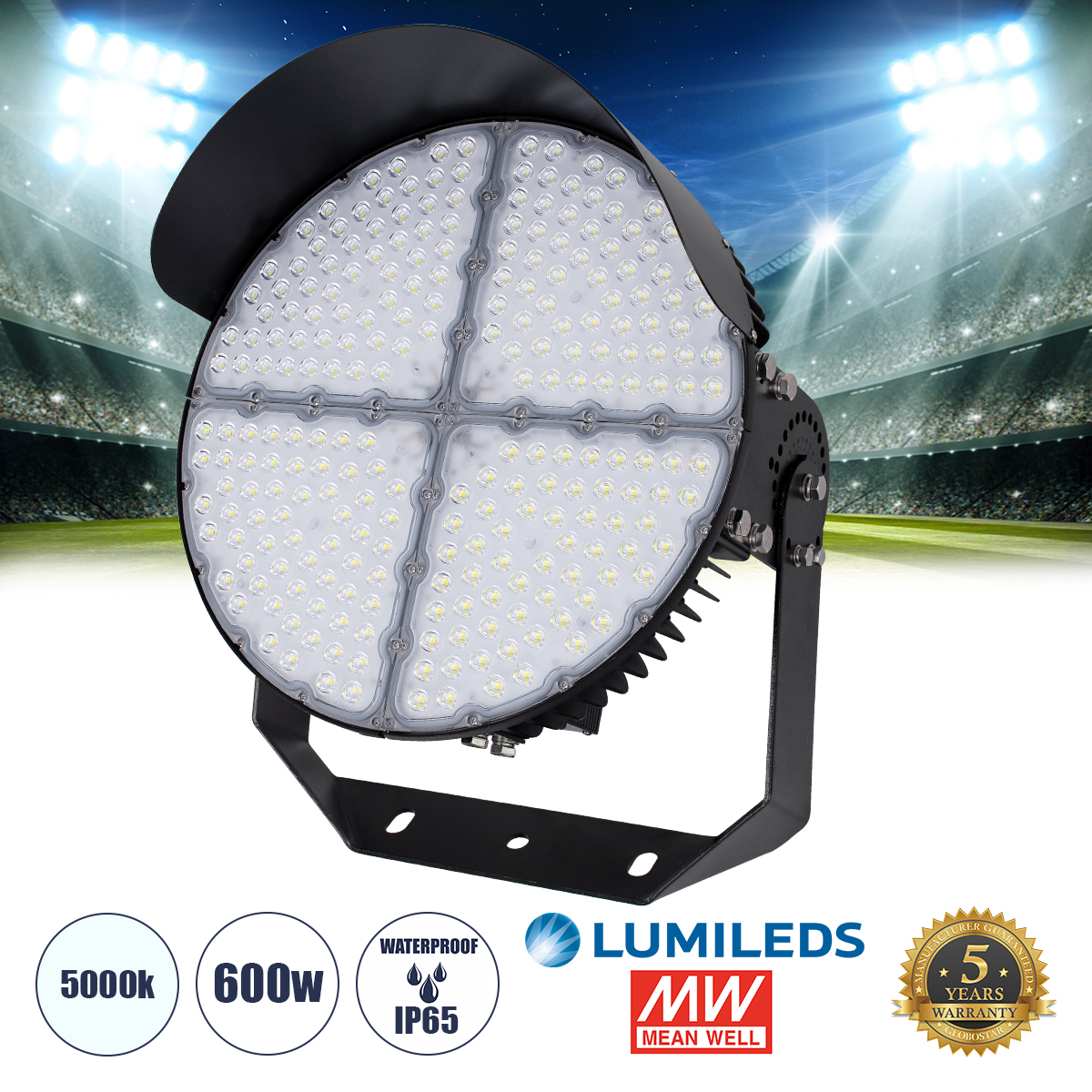 GloboStar® CYCLOP 90107 LED Προβολέας Γηπέδου 600W 96000LM 60° AC 100-277V IP65 - Ψυχρό Λευκό 5000K - MeanWell Driver & LumiLEDs Chip - 5 Years Warranty GloboStar® CYCLOP 90107 LED Προβολέας Γηπέδου 600W 96000LM 60° AC 100-277V IP65 - Ψυχρό Λευκό 5000K - MeanWell Driver & LumiLEDs Chip - 5 Years Warranty