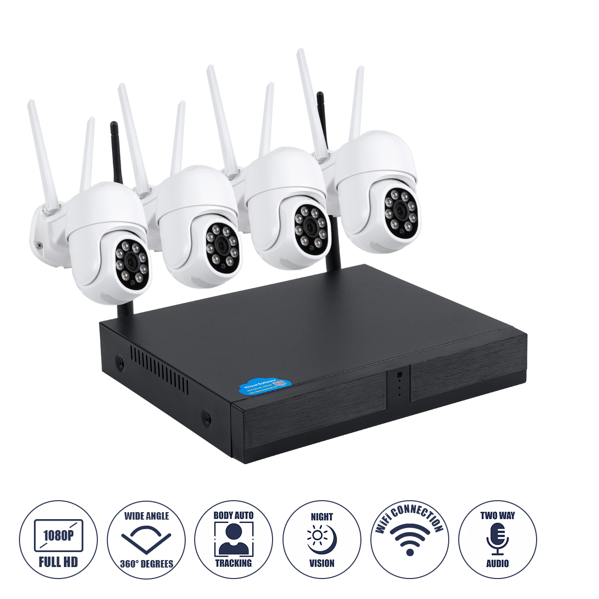 GloboStar® 86039 Ασύρματο Καταγραφικό με 4 x Camera 2MP 1080P WiFi 360° Μοιρών - Αδιάβροχο IP66 - Νυχτερινή Όραση με LED IR - Διπλή Κατέυθυνση Ομιλίας - Ανιχνευτή Κίνησης - Νυχτερινή Λήψη - Λευκό GloboStar® 86039 Ασύρματο Καταγραφικό με 4 x Camera 2MP 1080P WiFi 360° Μοιρών - Αδιάβροχο IP66 - Νυχτερινή Όραση με LED IR - Διπλή Κατέυθυνση Ομιλίας - Ανιχνευτή Κίνησης - Νυχτερινή Λήψη - Λευκό