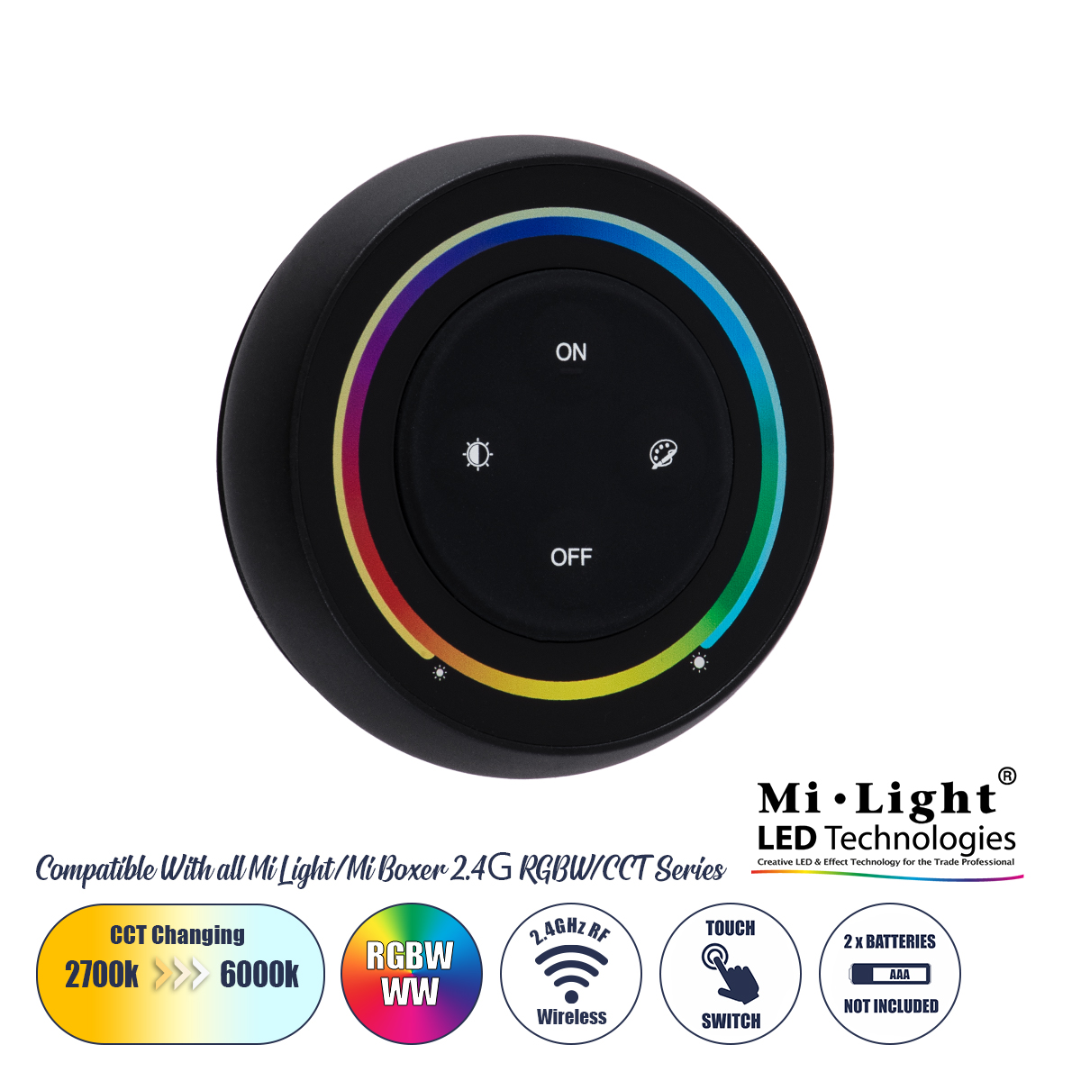 GloboStar® 71434 S2-B Mi-Light Ασύρματο Χειριστήριο Αφής RF 2.4Ghz για όλα τα RGBW+WW Mi-BOXER Controller DC 3V 2 x AAA - IP20 Μαύρο Φ7 x Υ2.5cm - 5 Years Warranty GloboStar® 71434 S2-B Mi-Light Ασύρματο Χειριστήριο Αφής RF 2.4Ghz για όλα τα RGBW+WW Mi-BOXER Controller DC 3V 2 x AAA - IP20 Μαύρο Φ7 x Υ2.5cm - 5 Years Warranty