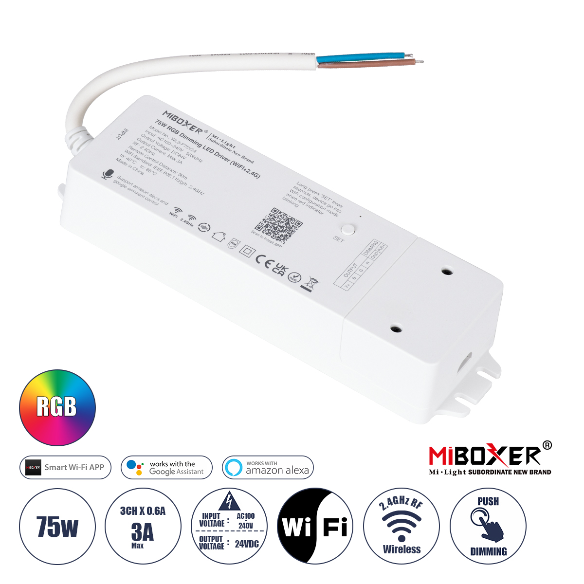 GloboStar® 71439 WL3-P75V24 Mi-BOXER DC Smart Wifi & RF 2.4Ghz & Push Dimming Power Supply Τροφοδοτικό SELV & Controller / Dimmer All in One 3 Καναλιών AC100-240V σε DC 24V 3 x 0.6A 14.4W - Max 3A 75W - IP20 RGB Μ19 x Π5.5 x Υ3.2cm - 5 Years Warranty GloboStar® 71439 WL3-P75V24 Mi-BOXER DC Smart Wifi & RF 2.4Ghz & Push Dimming Power Supply Τροφοδοτικό SELV & Controller / Dimmer All in One 3 Καναλιών AC100-240V σε DC 24V 3 x 0.6A 14.4W - Max 3A 75W - IP20 RGB Μ19 x Π5.5 x Υ3.2cm - 5 Years Warranty