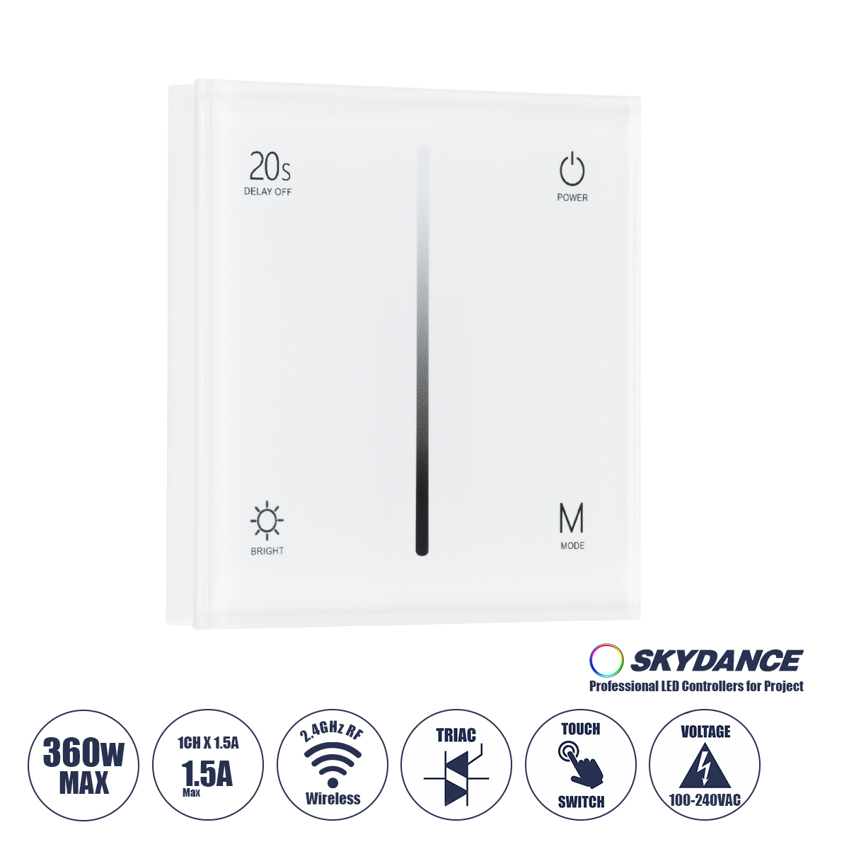 GloboStar® 71452 S1-T SKYDANCE AC Smart RF 2.4Ghz & Αφής - Touch Triac Dimming AC100-240V σε AC100-240V 1 x 1.5A 360W - Max 1.5A 360W - IP20 - Λευκό Σώμα - Μ8.5 x Π8.5 x Υ3.2cm - 5 Years Warranty GloboStar® 71452 S1-T SKYDANCE AC Smart RF 2.4Ghz & Αφής - Touch Triac Dimming AC100-240V σε AC100-240V 1 x 1.5A 360W - Max 1.5A 360W - IP20 - Λευκό Σώμα - Μ8.5 x Π8.5 x Υ3.2cm - 5 Years Warranty