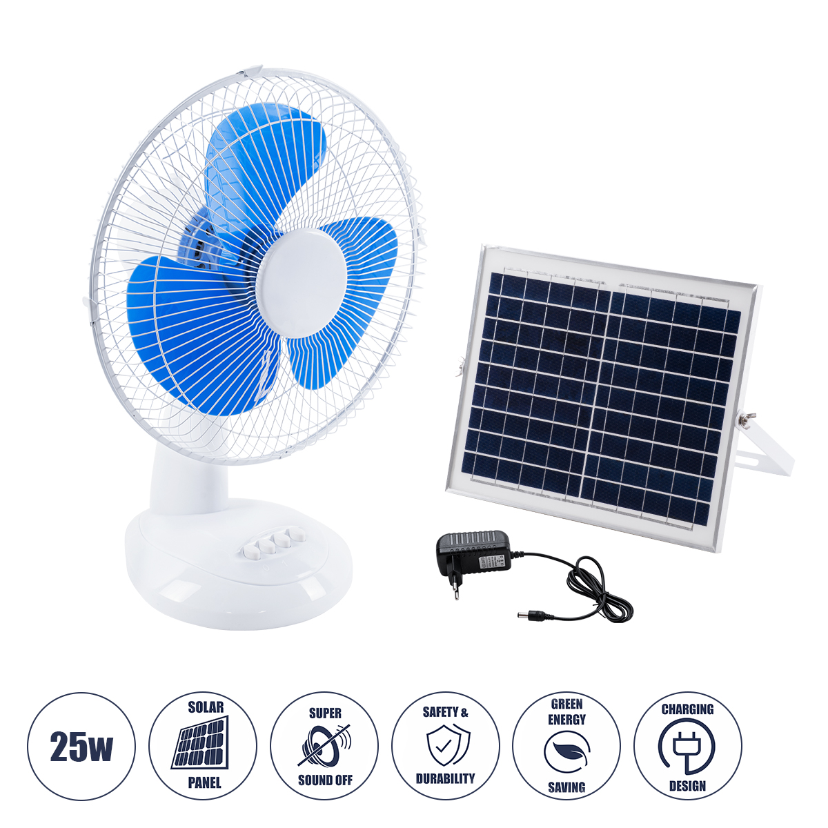 GloboStar® SOLARI-FAN 85353 Solar Fan Αυτόνομος Ηλιακός Επιτραπέζιος Ανεμιστήρας 25W 2 Λειτουργιών Ρεύματος με AC 220-240V ή με Φωτοβολταϊκό Panel 9V 12W & Επαναφορτιζόμενη Μπαταρία Li-ion 7.4V 4400mAh - 3 Ταχύτητες - IP20 - Μ24 x Π36 x Υ49cm - Λευκό & Μπ GloboStar® SOLARI-FAN 85353 Solar Fan Αυτόνομος Ηλιακός Επιτραπέζιος Ανεμιστήρας 25W 2 Λειτουργιών Ρεύματος με AC 220-240V ή με Φωτοβολταϊκό Panel 9V 12W & Επαναφορτιζόμενη Μπαταρία Li-ion 7.4V 4400mAh - 3 Ταχύτητες - IP20 - Μ24 x Π36 x Υ49cm - Λευκό & Μπ