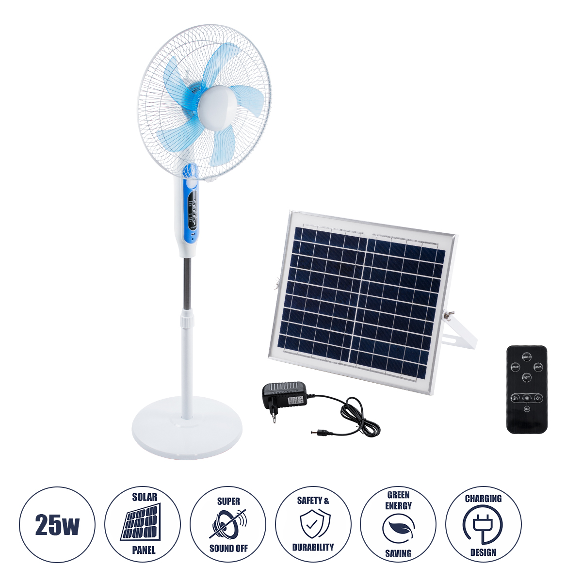 GloboStar® SOLARE-FAN 85357 Solar Fan Αυτόνομος Ηλιακός Επιδαπέδιος Ανεμιστήρας 25W 2 Λειτουργιών Ρεύματος με AC 220-240V ή με Φωτοβολταϊκό Panel 9V 15W & Επαναφορτιζόμενη Μπαταρία Li-ion 7.4V 6000mAh - 12 Ταχύτητες - Ασύρματο Χειριστήριο - Ενσωματωμένο U GloboStar® SOLARE-FAN 85357 Solar Fan Αυτόνομος Ηλιακός Επιδαπέδιος Ανεμιστήρας 25W 2 Λειτουργιών Ρεύματος με AC 220-240V ή με Φωτοβολταϊκό Panel 9V 15W & Επαναφορτιζόμενη Μπαταρία Li-ion 7.4V 6000mAh - 12 Ταχύτητες - Ασύρματο Χειριστήριο - Ενσωματωμένο U