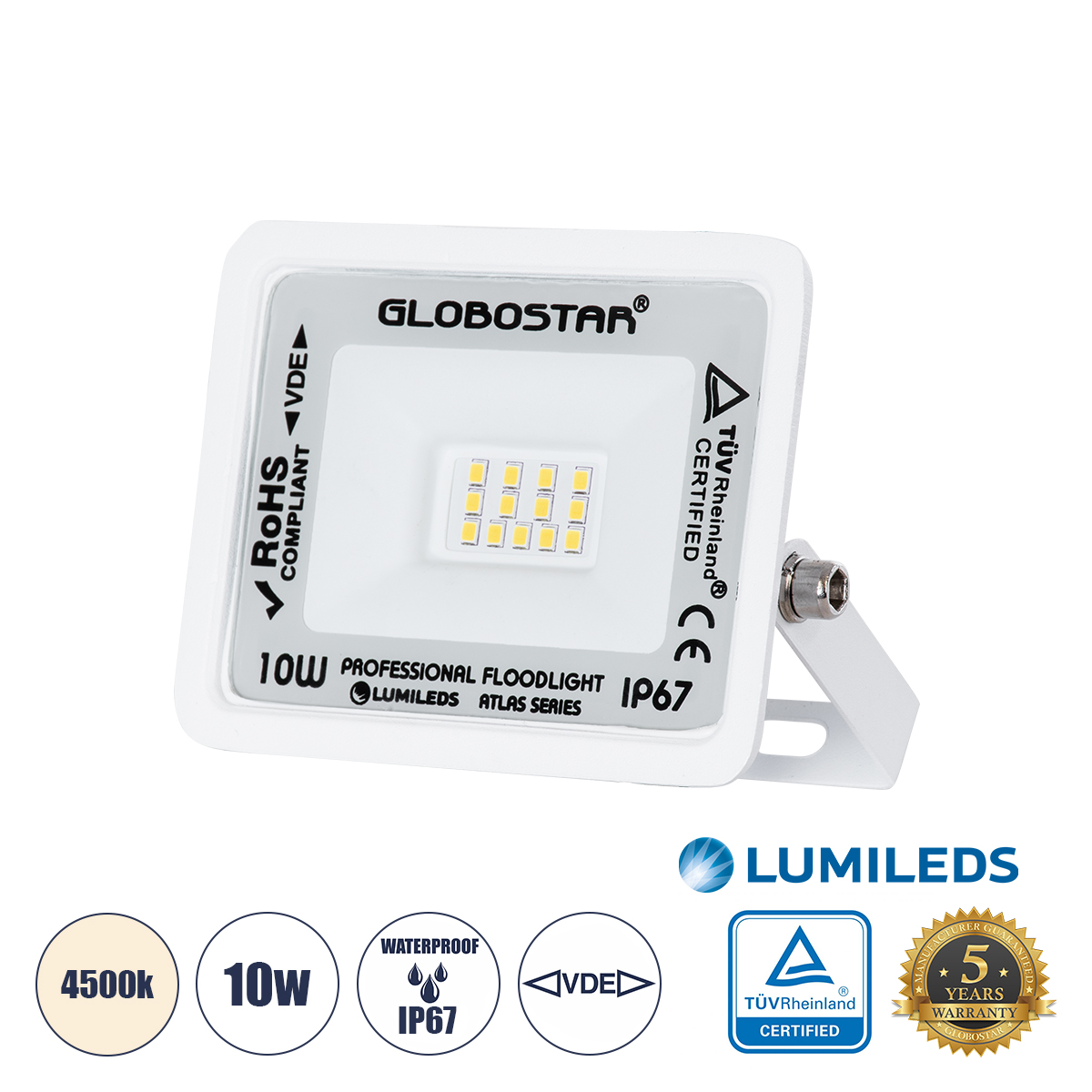 GloboStar® ATLAS 61405 Επαγγελματικός Προβολέας LED 10W 1200lm 120° AC 220-240V - Αδιάβροχος IP67 - Μ10 x Π2 x Υ8cm - Λευκό - Φυσικό Λευκό 4500K - LUMILEDS Chips - TÜV Rheinland Certified - 5 Years Warranty GloboStar® ATLAS 61405 Επαγγελματικός Προβολέας LED 10W 1200lm 120° AC 220-240V - Αδιάβροχος IP67 - Μ10 x Π2 x Υ8cm - Λευκό - Φυσικό Λευκό 4500K - LUMILEDS Chips - TÜV Rheinland Certified - 5 Years Warranty