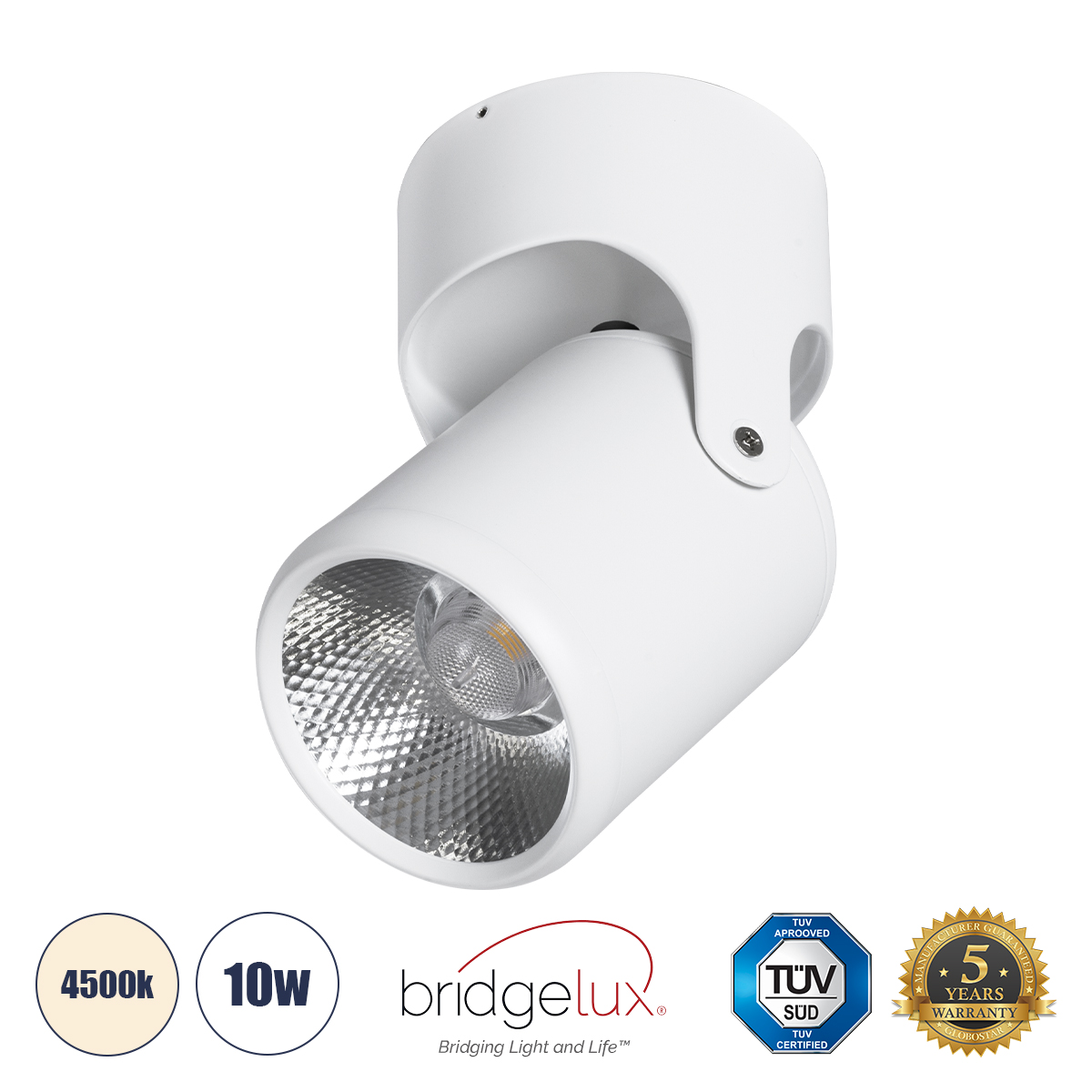 GloboStar® DETRONIC 60501 Επιφανειακό Κινούμενο Spot Downlight LED 10W 1300lm 24° AC 220-240V IP20 Φ9cm x Υ16cm - Στρόγγυλο - Λευκό - Φυσικό Λευκό 4500K - Bridgelux COB - TÜV Certified Driver - 5 Χρόνια Εγγύηση GloboStar® DETRONIC 60501 Επιφανειακό Κινούμενο Spot Downlight LED 10W 1300lm 24° AC 220-240V IP20 Φ9cm x Υ16cm - Στρόγγυλο - Λευκό - Φυσικό Λευκό 4500K - Bridgelux COB - TÜV Certified Driver - 5 Χρόνια Εγγύηση