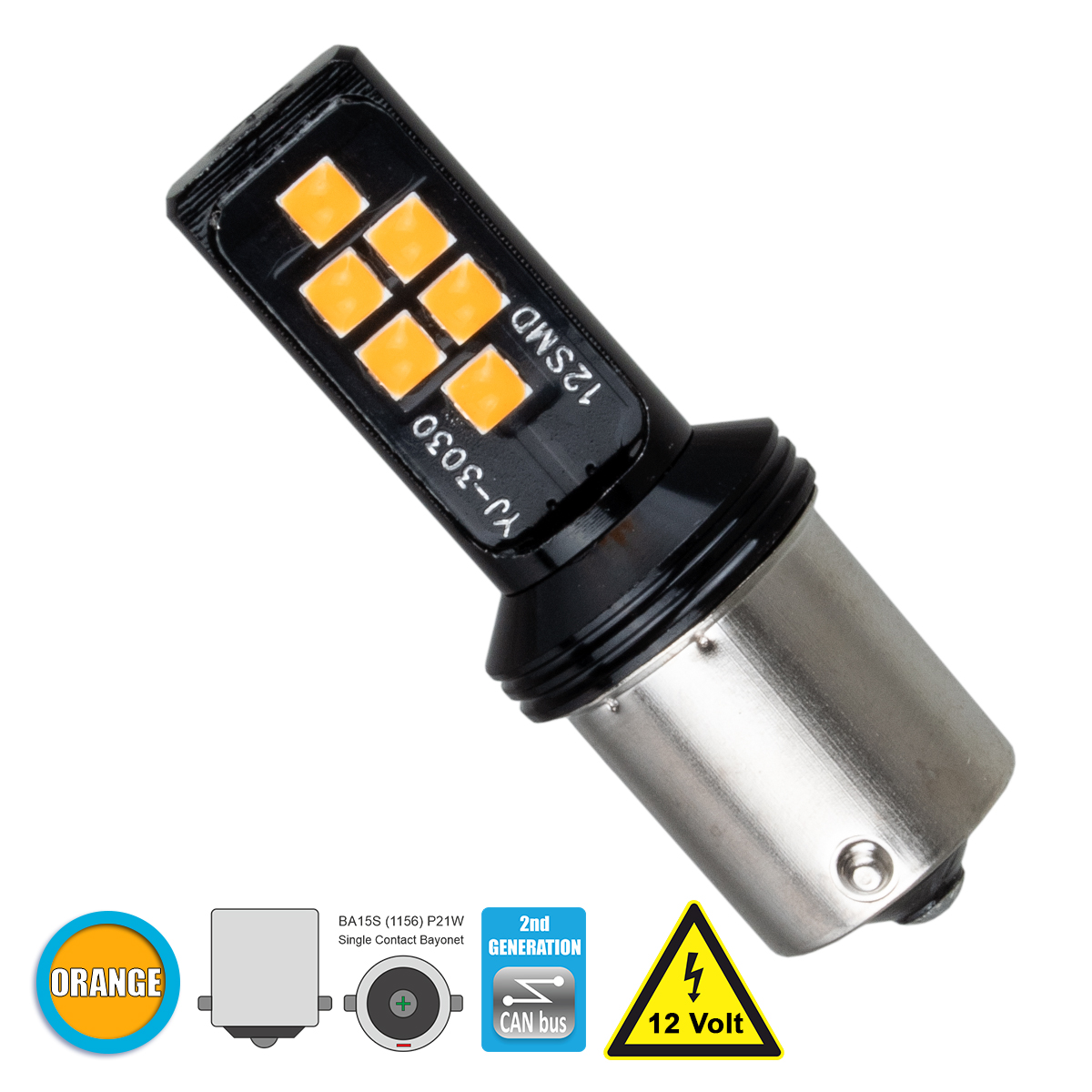 GloboStar® 1156 - BA15S - P21W 81245 Λάμπα Αυτοκίνητου 2nd Generation Can-Bus Series LED 12 SMD 3030 8W 960lm 360° DC 12V IP20 Πορτοκαλί GloboStar® 1156 - BA15S - P21W 81245 Λάμπα Αυτοκίνητου 2nd Generation Can-Bus Series LED 12 SMD 3030 8W 960lm 360° DC 12V IP20 Πορτοκαλί