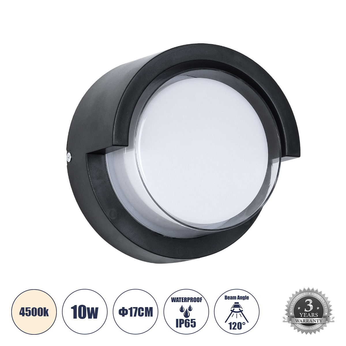 GLOBOSTAR® APEX 60764 Φωτιστικό Τοίχου - Απλίκα Εσωτερικού/Εξωτερικού Χώρου LED 10W 1050lm 120° AC175-265V Αδιάβροχο IP65 - Πλαστικό Σώμα - Φυσικό λευκό 4500K - Φ17 x Υ9cm - Μαύρο - Bridgelux Chip - 3 Χρόνια Εγγύηση GLOBOSTAR® APEX 60764 Φωτιστικό Τοίχου - Απλίκα Εσωτερικού/Εξωτερικού Χώρου LED 10W 1050lm 120° AC175-265V Αδιάβροχο IP65 - Πλαστικό Σώμα - Φυσικό λευκό 4500K - Φ17 x Υ9cm - Μαύρο - Bridgelux Chip - 3 Χρόνια Εγγύηση