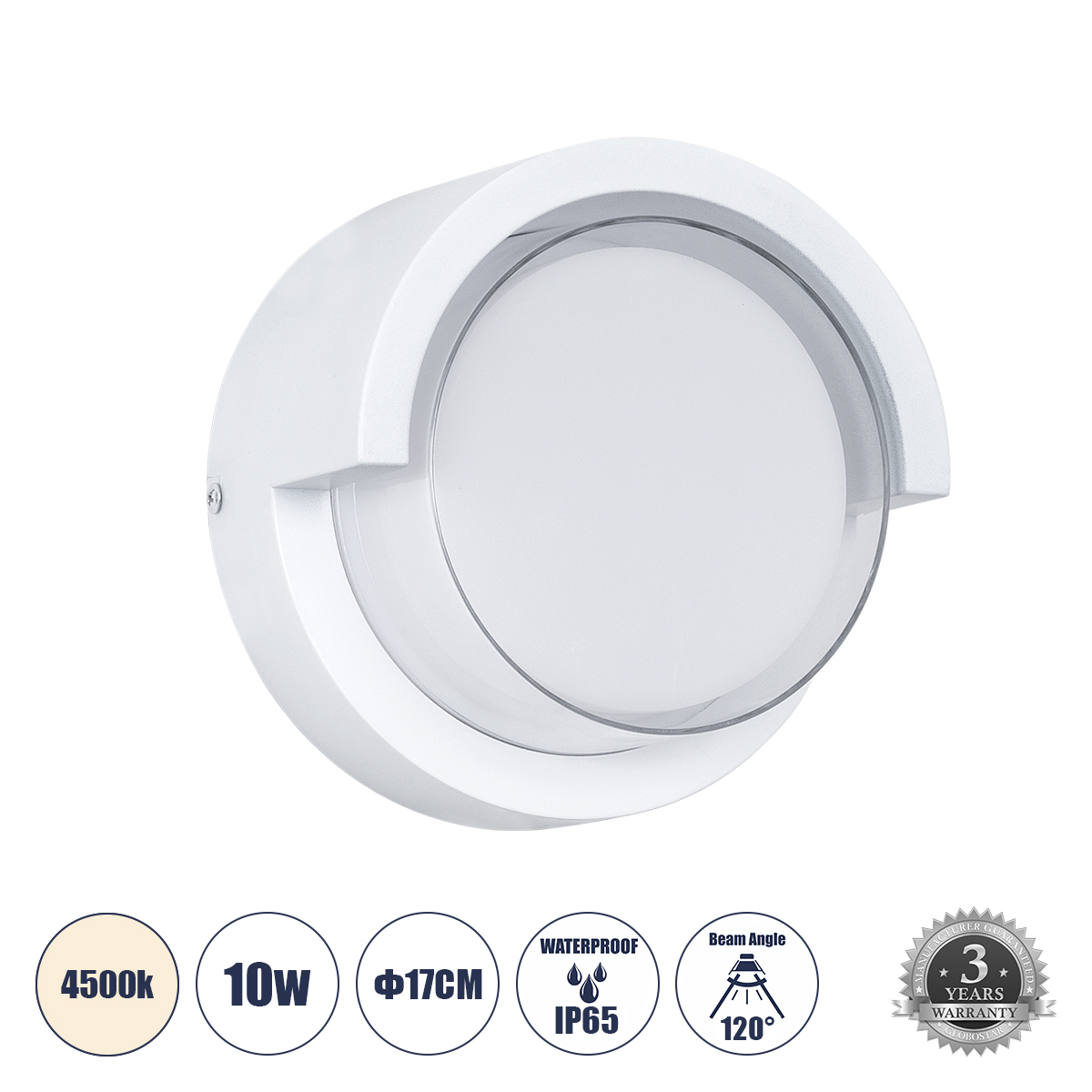 GLOBOSTAR® APEX 60766 Φωτιστικό Τοίχου - Απλίκα Εσωτερικού/Εξωτερικού Χώρου LED 10W 1050lm 120° AC175-265V Αδιάβροχο IP65 - Πλαστικό Σώμα - Φυσικό λευκό 4500K - Φ17 x Υ9cm - Λευκό - Bridgelux Chip - 3 Χρόνια Εγγύηση GLOBOSTAR® APEX 60766 Φωτιστικό Τοίχου - Απλίκα Εσωτερικού/Εξωτερικού Χώρου LED 10W 1050lm 120° AC175-265V Αδιάβροχο IP65 - Πλαστικό Σώμα - Φυσικό λευκό 4500K - Φ17 x Υ9cm - Λευκό - Bridgelux Chip - 3 Χρόνια Εγγύηση