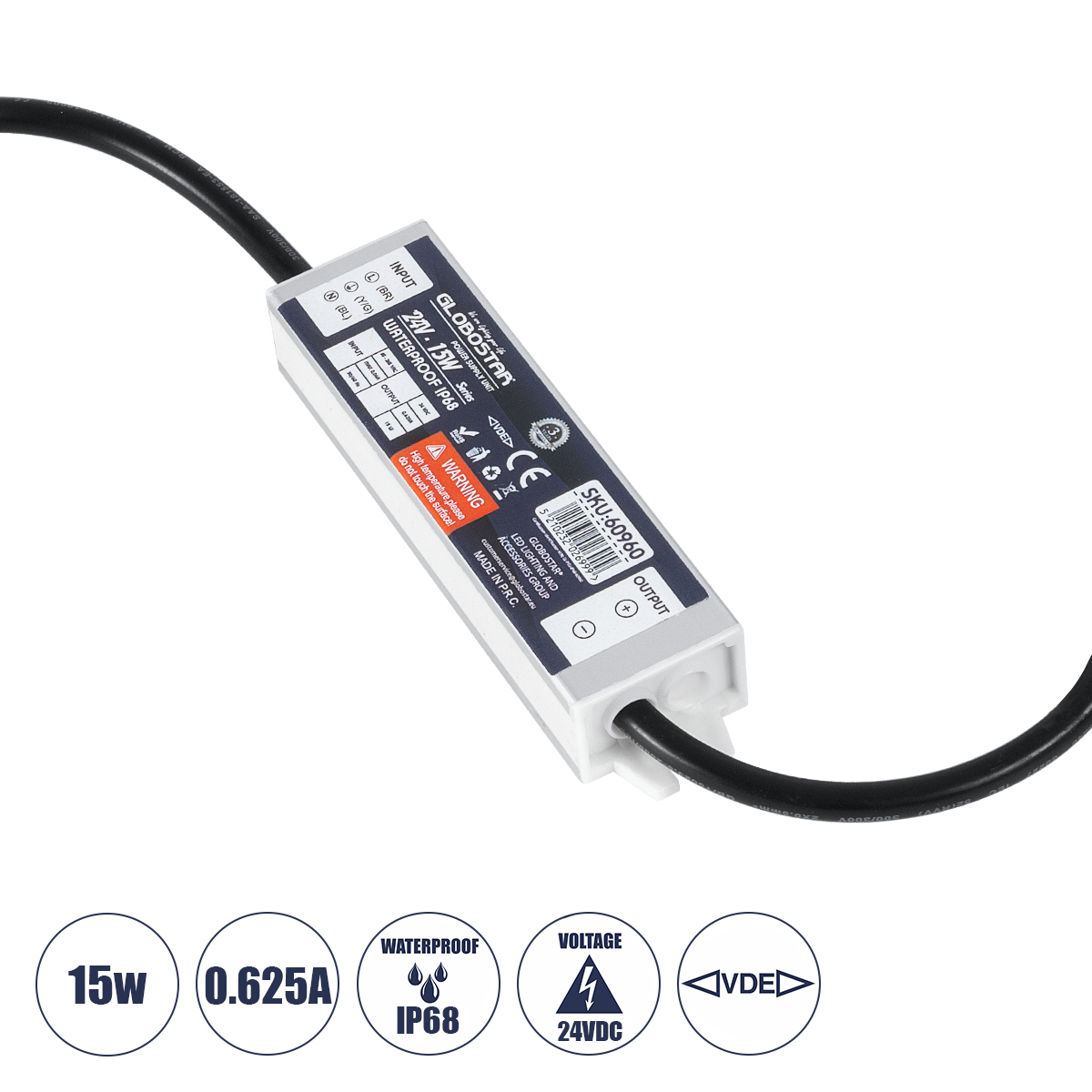 GloboStar® 60960 Αδιάβροχο Τροφοδοτικό SELV για Προϊόντα Φωτισμού LED 15W 0.625A - AC 220-240V σε DC 24V με 1.2m VDE Καλώδιο Παροχής & Εξόδου Τροφοδοσίας - Αδιάβροχο IP68 - M12 x W3 x H2cm - 3 Χρόνια Εγγύηση GloboStar® 60960 Αδιάβροχο Τροφοδοτικό SELV για Προϊόντα Φωτισμού LED 15W 0.625A - AC 220-240V σε DC 24V με 1.2m VDE Καλώδιο Παροχής & Εξόδου Τροφοδοσίας - Αδιάβροχο IP68 - M12 x W3 x H2cm - 3 Χρόνια Εγγύηση