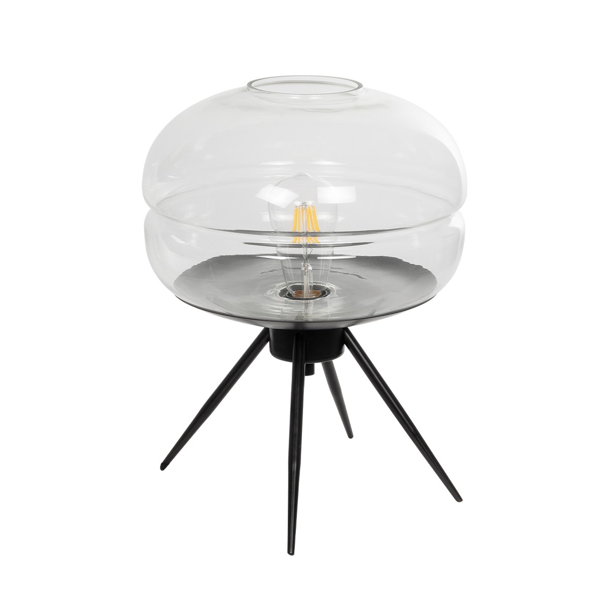 GloboStar JAVAN 999-0036 Μοντέρνο Επιτραπέζιο Φωτιστικό Πορτατίφ Μονόφωτο 1 x E27 IP20 Διάφανο Γυαλί με Μαύρο Μέταλλο - Μ30 x Π30 x Υ19cm