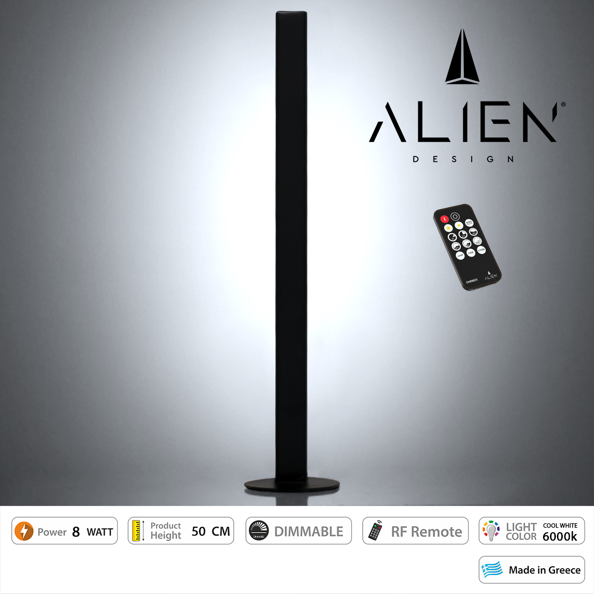 GloboStar® ALIEN-DIVA-BLACK-50-1 ALIEN Design DIVA Μοντέρνο Minimal Nordic Μεταλλικό Φωτιστικό Επιτραπέζιο - Πορτατίφ - Λαμπατέρ Μαύρο LED 8W 1120lm με Ασύρματο Χειριστήριο RF & Dimmer IP20 Ψυχρό Λευκό 6000K Μ3 x Π1.6 x Υ50cm GloboStar® ALIEN-DIVA-BLACK-50-1 ALIEN Design DIVA Μοντέρνο Minimal Nordic Μεταλλικό Φωτιστικό Επιτραπέζιο - Πορτατίφ - Λαμπατέρ Μαύρο LED 8W 1120lm με Ασύρματο Χειριστήριο RF & Dimmer IP20 Ψυχρό Λευκό 6000K Μ3 x Π1.6 x Υ50cm