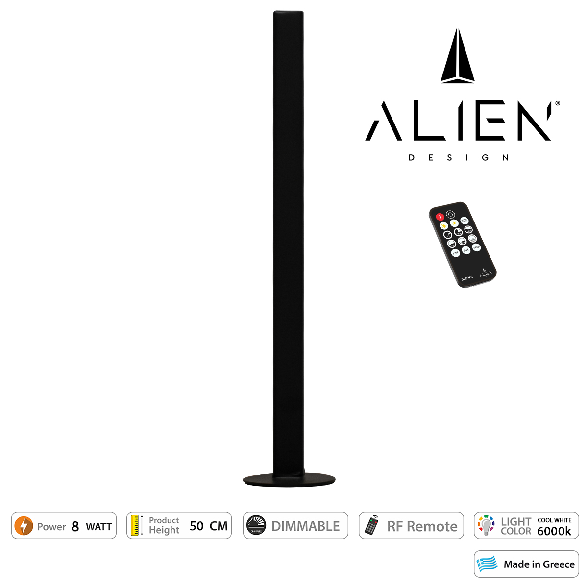 GloboStar® ALIEN-DIVA-BLACK-50-1 ALIEN Design DIVA Μοντέρνο Minimal Nordic Μεταλλικό Φωτιστικό Επιτραπέζιο - Πορτατίφ - Λαμπατέρ Μαύρο LED 8W 1120lm με Ασύρματο Χειριστήριο RF & Dimmer IP20 Ψυχρό Λευκό 6000K Μ3 x Π1.6 x Υ50cm GloboStar® ALIEN-DIVA-BLACK-50-1 ALIEN Design DIVA Μοντέρνο Minimal Nordic Μεταλλικό Φωτιστικό Επιτραπέζιο - Πορτατίφ - Λαμπατέρ Μαύρο LED 8W 1120lm με Ασύρματο Χειριστήριο RF & Dimmer IP20 Ψυχρό Λευκό 6000K Μ3 x Π1.6 x Υ50cm