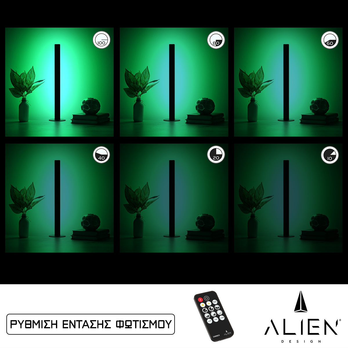 GloboStar® ALIEN-DIVA-BLACK-50-5 ALIEN Design DIVA Μοντέρνο Minimal Nordic Μεταλλικό Φωτιστικό Επιτραπέζιο - Πορτατίφ - Λαμπατέρ Μαύρο LED 8W 800lm με Ασύρματο Χειριστήριο RF & Dimmer IP20 Πράσινο Μ3 x Π1.6 x Υ50cm GloboStar® ALIEN-DIVA-BLACK-50-5 ALIEN Design DIVA Μοντέρνο Minimal Nordic Μεταλλικό Φωτιστικό Επιτραπέζιο - Πορτατίφ - Λαμπατέρ Μαύρο LED 8W 800lm με Ασύρματο Χειριστήριο RF & Dimmer IP20 Πράσινο Μ3 x Π1.6 x Υ50cm