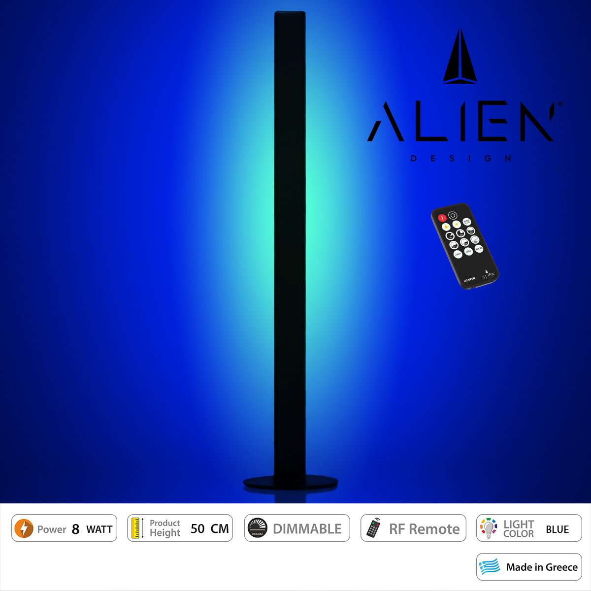 GloboStar® ALIEN-DIVA-BLACK-50-6 ALIEN Design DIVA Μοντέρνο Minimal Nordic Μεταλλικό Φωτιστικό Επιτραπέζιο - Πορτατίφ - Λαμπατέρ Μαύρο LED 8W 800lm με Ασύρματο Χειριστήριο RF & Dimmer IP20 Μπλε Μ3 x Π1.6 x Υ50cm GloboStar® ALIEN-DIVA-BLACK-50-6 ALIEN Design DIVA Μοντέρνο Minimal Nordic Μεταλλικό Φωτιστικό Επιτραπέζιο - Πορτατίφ - Λαμπατέρ Μαύρο LED 8W 800lm με Ασύρματο Χειριστήριο RF & Dimmer IP20 Μπλε Μ3 x Π1.6 x Υ50cm