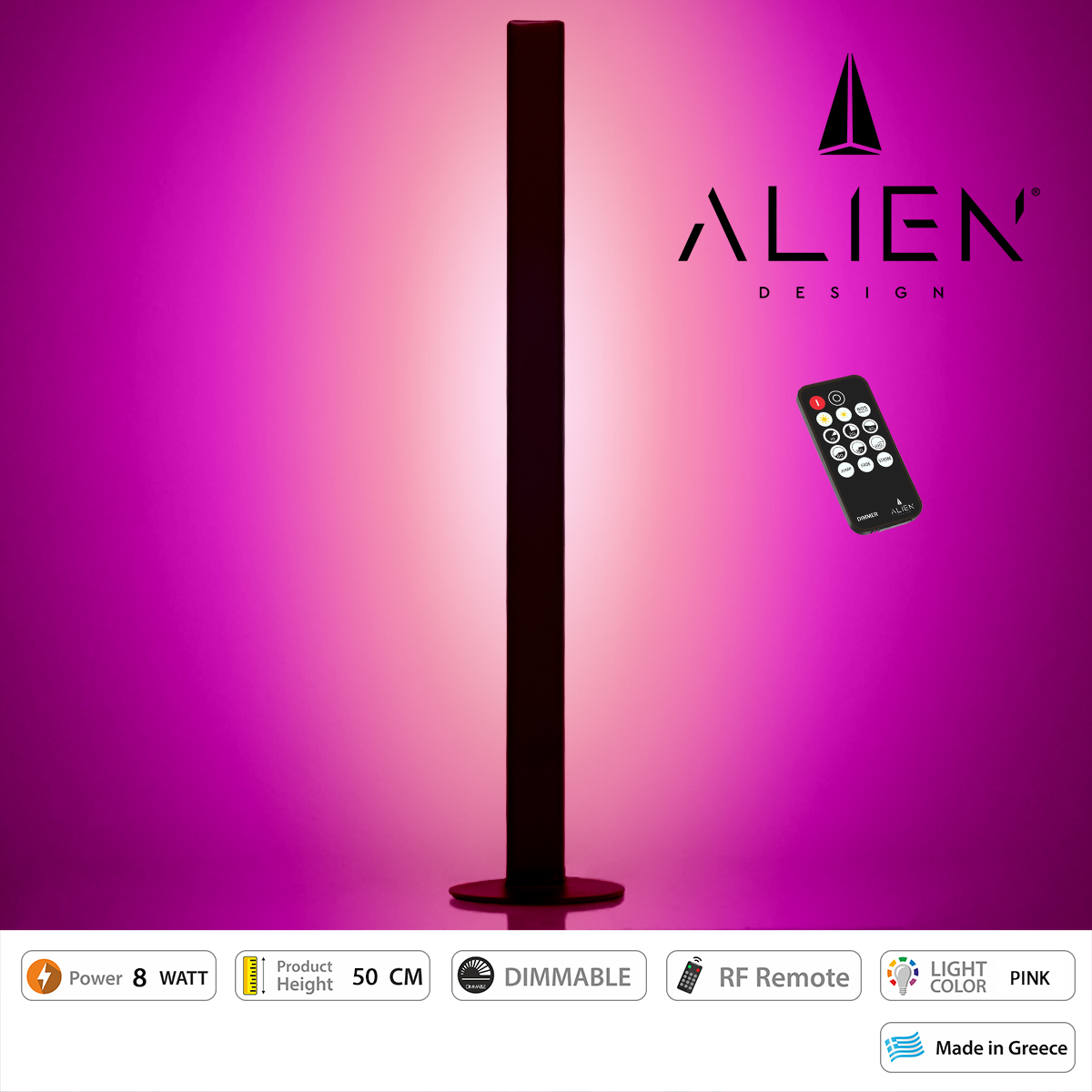 GloboStar® ALIEN-DIVA-BLACK-50-7 ALIEN Design DIVA Μοντέρνο Minimal Nordic Μεταλλικό Φωτιστικό Επιτραπέζιο - Πορτατίφ - Λαμπατέρ Μαύρο LED 8W 800 lm με Ασύρματο Χειριστήριο RF & Dimmer IP20 Ροζ Μ3 x Π1.6 x Υ50cm GloboStar® ALIEN-DIVA-BLACK-50-7 ALIEN Design DIVA Μοντέρνο Minimal Nordic Μεταλλικό Φωτιστικό Επιτραπέζιο - Πορτατίφ - Λαμπατέρ Μαύρο LED 8W 800 lm με Ασύρματο Χειριστήριο RF & Dimmer IP20 Ροζ Μ3 x Π1.6 x Υ50cm
