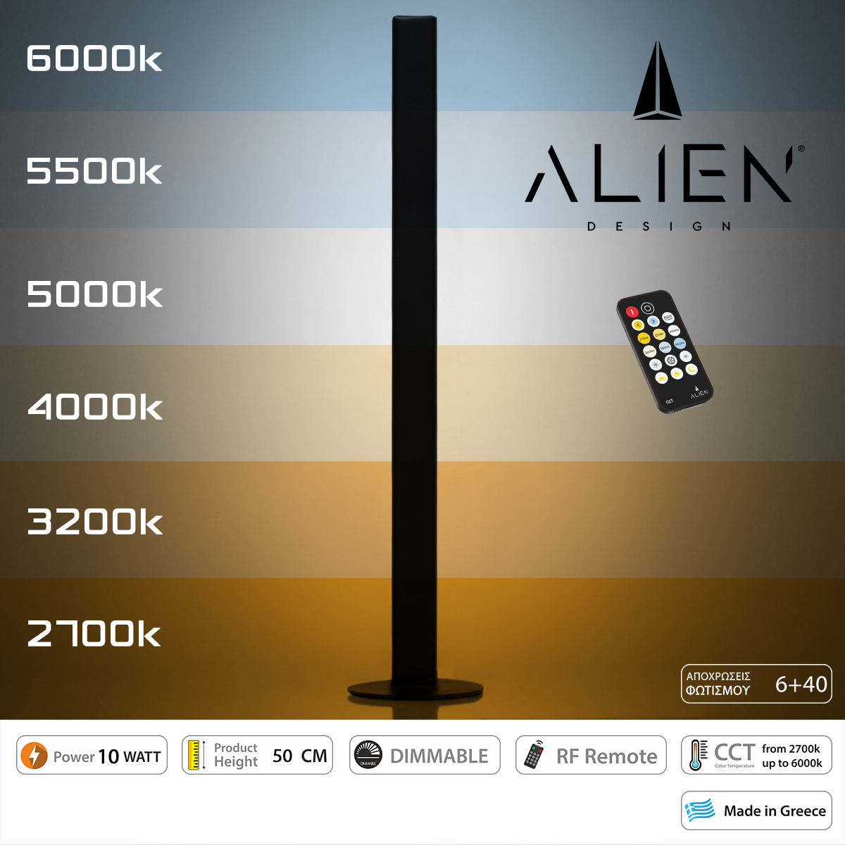 GloboStar® ALIEN-DIVA-BLACK-50-10 ALIEN Design DIVA Μοντέρνο Minimal Nordic Μεταλλικό Φωτιστικό Επιτραπέζιο - Πορτατίφ - Λαμπατέρ Μαύρο LED 10W 1500lm με Ασύρματο Χειριστήριο RF & Dimmer IP20 CCT Θερμό 2700 K έως Ψυχρό 6000K Μ3 x Π1.6 x Υ50cm GloboStar® ALIEN-DIVA-BLACK-50-10 ALIEN Design DIVA Μοντέρνο Minimal Nordic Μεταλλικό Φωτιστικό Επιτραπέζιο - Πορτατίφ - Λαμπατέρ Μαύρο LED 10W 1500lm με Ασύρματο Χειριστήριο RF & Dimmer IP20 CCT Θερμό 2700 K έως Ψυχρό 6000K Μ3 x Π1.6 x Υ50cm