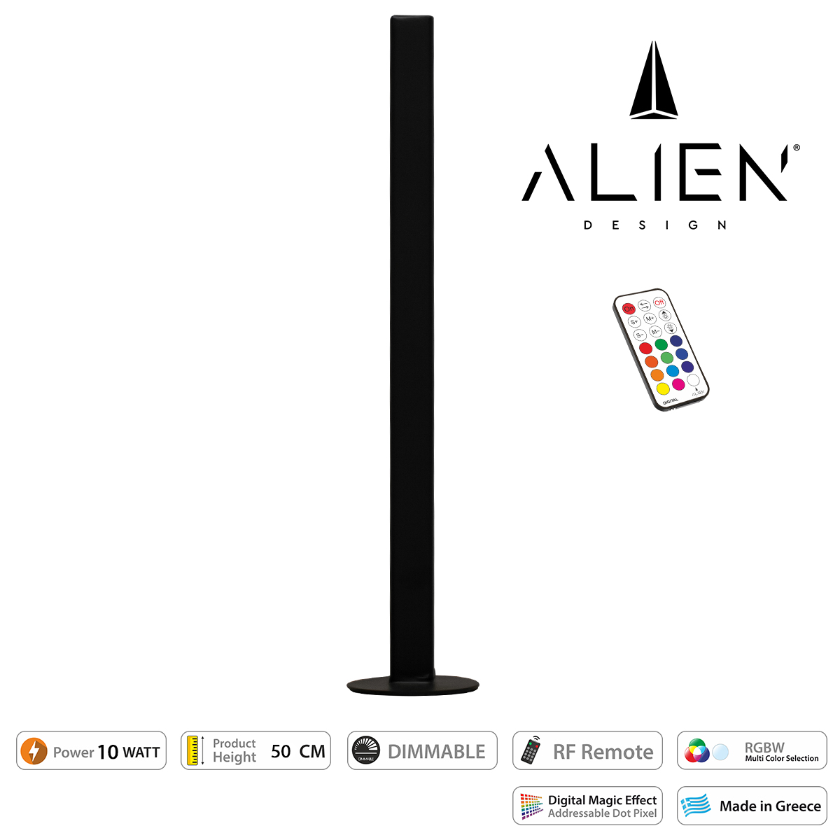 GloboStar® ALIEN-DIVA-BLACK-50-11 ALIEN Design DIVA Μοντέρνο Minimal Nordic Μεταλλικό Φωτιστικό Επιτραπέζιο - Πορτατίφ - Λαμπατέρ Μαύρο LED 10W 1500lm με Ασύρματο Χειριστήριο RF & Dimmer IP20 Πολύχρωμο RGBW Ψηφιακή με Τρεχούμενα Εφέ Μ3 x Π1.6 x Υ50cm GloboStar® ALIEN-DIVA-BLACK-50-11 ALIEN Design DIVA Μοντέρνο Minimal Nordic Μεταλλικό Φωτιστικό Επιτραπέζιο - Πορτατίφ - Λαμπατέρ Μαύρο LED 10W 1500lm με Ασύρματο Χειριστήριο RF & Dimmer IP20 Πολύχρωμο RGBW Ψηφιακή με Τρεχούμενα Εφέ Μ3 x Π1.6 x Υ50cm