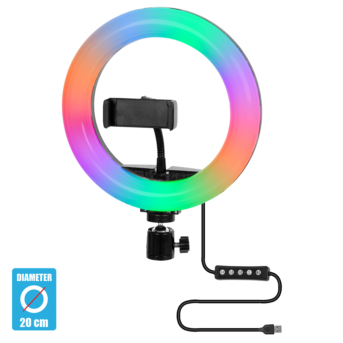 GloboStar® 75800 Professional Digital Ring Light Φ20cm LED SMD 20W 2000lm 180° DC 5V με Καλώδιο Τροφοδοσίας USB - Ενσωματωμένο Χειριστήριο Εναλλαγής Χρωμάτων & 1 Βάση Τηλεφώνου - Πολύχρωμο RGBW+WW Dimmable GloboStar® 75800 Professional Digital Ring Light Φ20cm LED SMD 20W 2000lm 180° DC 5V με Καλώδιο Τροφοδοσίας USB - Ενσωματωμένο Χειριστήριο Εναλλαγής Χρωμάτων & 1 Βάση Τηλεφώνου - Πολύχρωμο RGBW+WW Dimmable