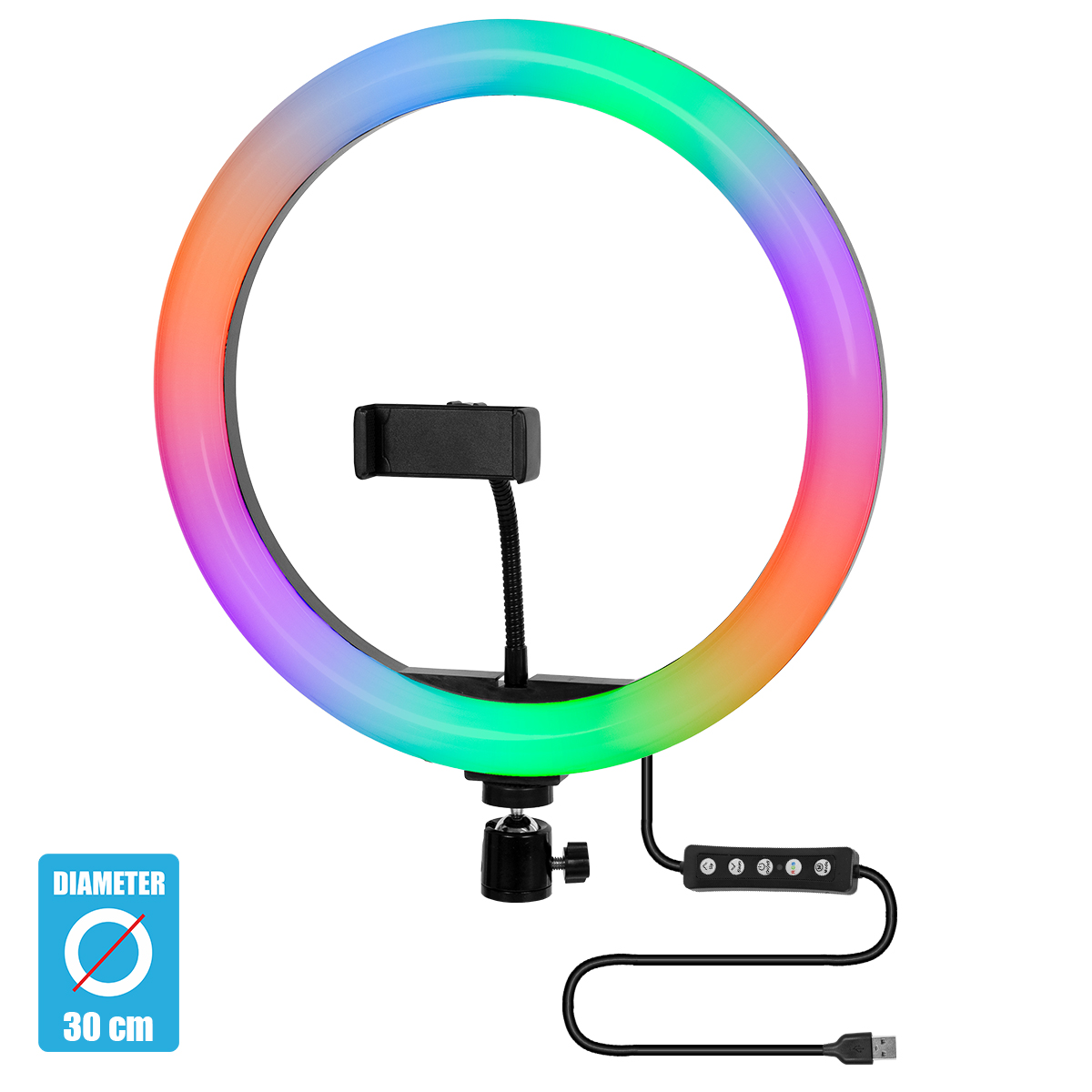 GloboStar® 75802 Professional Digital Ring Light Φ30cm LED SMD 40W 4000lm 180° DC 5V με Καλώδιο Τροφοδοσίας USB - Ενσωματωμένο Χειριστήριο Εναλλαγής Χρωμάτων & 1 Βάση Τηλεφώνου - Πολύχρωμο RGBW+WW Dimmable GloboStar® 75802 Professional Digital Ring Light Φ30cm LED SMD 40W 4000lm 180° DC 5V με Καλώδιο Τροφοδοσίας USB - Ενσωματωμένο Χειριστήριο Εναλλαγής Χρωμάτων & 1 Βάση Τηλεφώνου - Πολύχρωμο RGBW+WW Dimmable