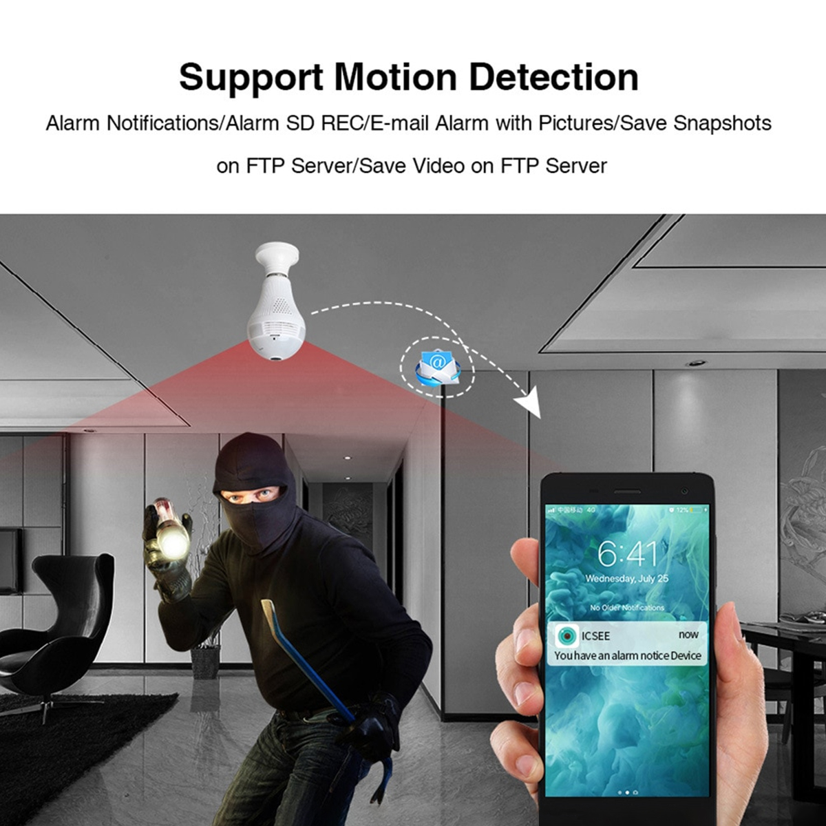 GloboStar® 76073 WIFI 2.4G IP CAMERA 2.0MP 1080P - Έξυπνη Κρυφή IP Κάμερα WiFi 1080P Fish Eye 360° 3W LED σε Σχήμα Λάμπας με Ντουί και Βάση E27 Smart Home GloboStar® 76073 WIFI 2.4G IP CAMERA 2.0MP 1080P - Έξυπνη Κρυφή IP Κάμερα WiFi 1080P Fish Eye 360° 3W LED σε Σχήμα Λάμπας με Ντουί και Βάση E27 Smart Home