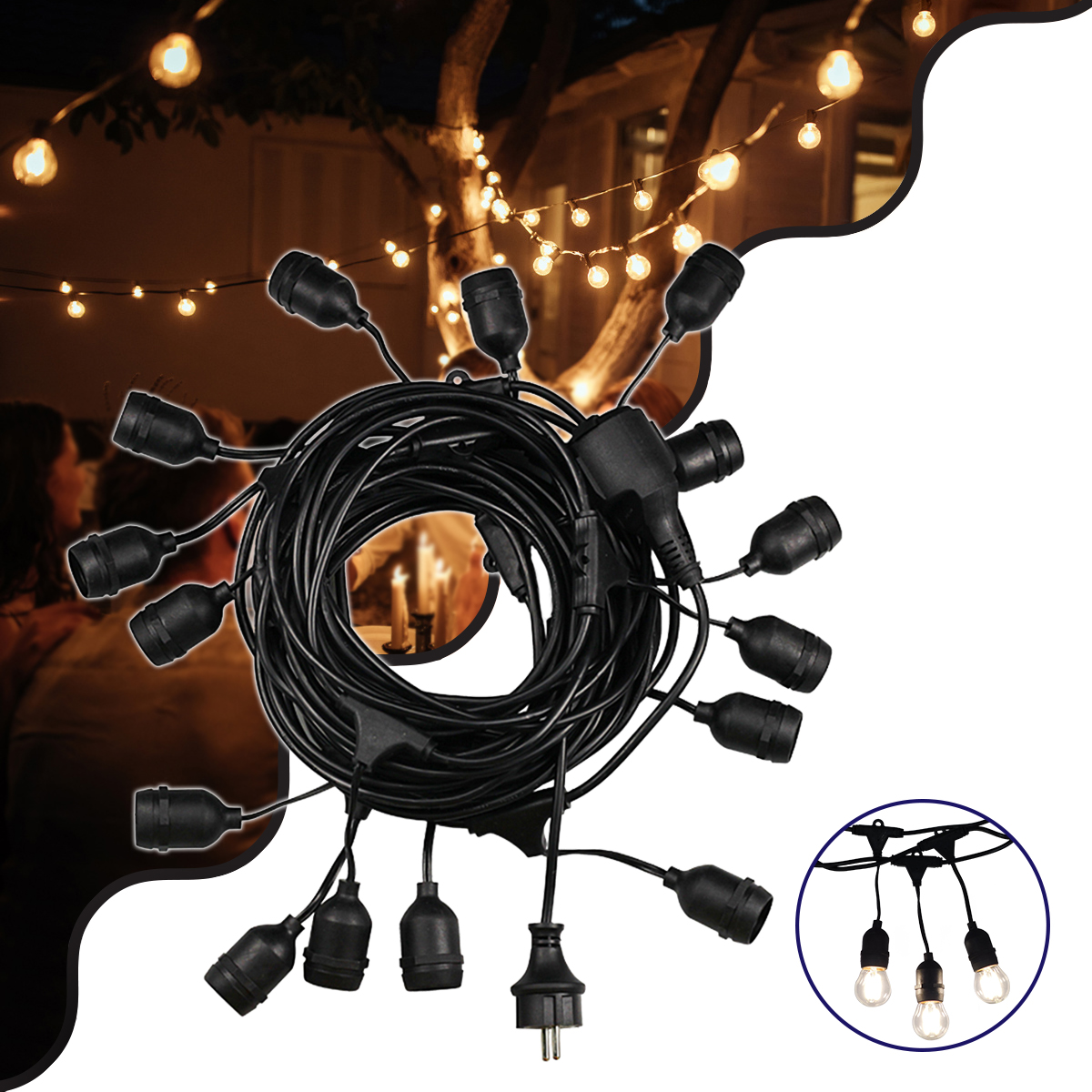 GloboStar® 78982 WIRE GARLAND Καλωδιογιρλάντα PVC 5 Μέτρων με 15 Ντουί E27 με Πρίζα Schuko Επεκτεινόμενη Αδιάβροχη IP65 GloboStar® 78982 WIRE GARLAND Καλωδιογιρλάντα PVC 5 Μέτρων με 15 Ντουί E27 με Πρίζα Schuko Επεκτεινόμενη Αδιάβροχη IP65