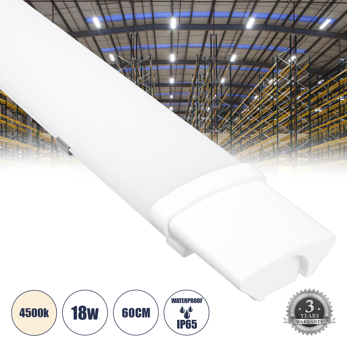 GloboStar® 60162 LED Γραμμικό Βιομηχανικό Φωτιστικό Tri-Proof 60cm 18W 1971lm 120° AC 220-240V Αδιάβροχο IP65 Μ60 x Π6 x Υ4cm Φυσικό Λευκό 4500K - 3 Χρόνια Εγγύηση GloboStar® 60162 LED Γραμμικό Βιομηχανικό Φωτιστικό Tri-Proof 60cm 18W 1971lm 120° AC 220-240V Αδιάβροχο IP65 Μ60 x Π6 x Υ4cm Φυσικό Λευκό 4500K - 3 Χρόνια Εγγύηση