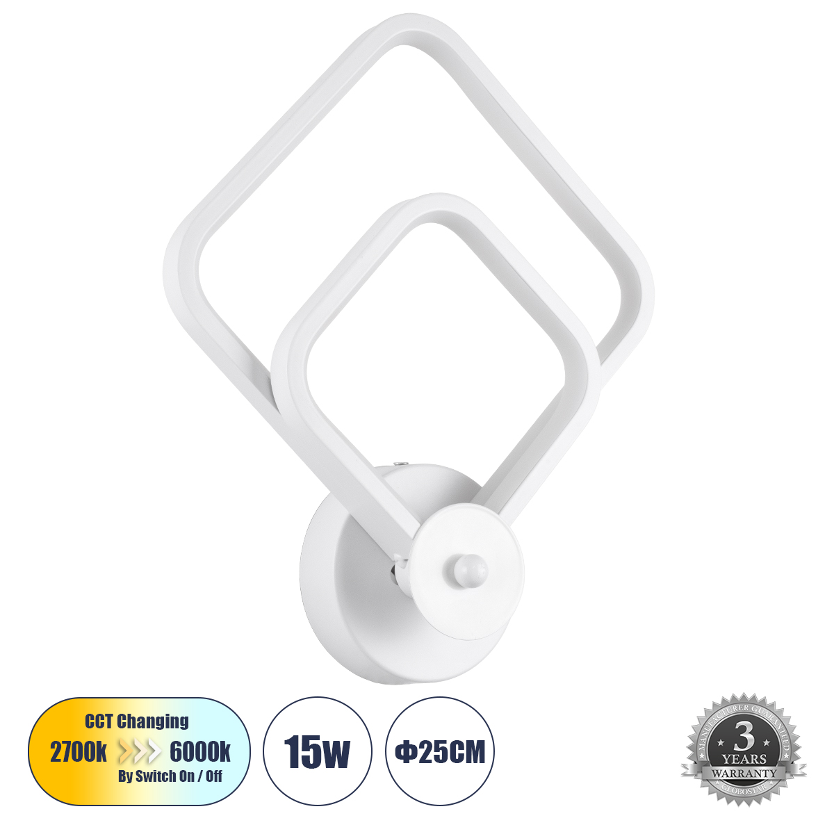 GloboStar® ANNA 61086 Φωτιστικό Τοίχου - Απλίκα Design LED CCT 15W 1800lm 300° AC 220-240V - Εναλλαγή Φωτισμού μέσω Διακόπτη On/Off All In One Ψυχρό 6000k+Φυσικό 4500k+Θερμό 2700k Μ25 x Π8 x Υ30cm - Λευκό GloboStar® ANNA 61086 Φωτιστικό Τοίχου - Απλίκα Design LED CCT 15W 1800lm 300° AC 220-240V - Εναλλαγή Φωτισμού μέσω Διακόπτη On/Off All In One Ψυχρό 6000k+Φυσικό 4500k+Θερμό 2700k Μ25 x Π8 x Υ30cm - Λευκό