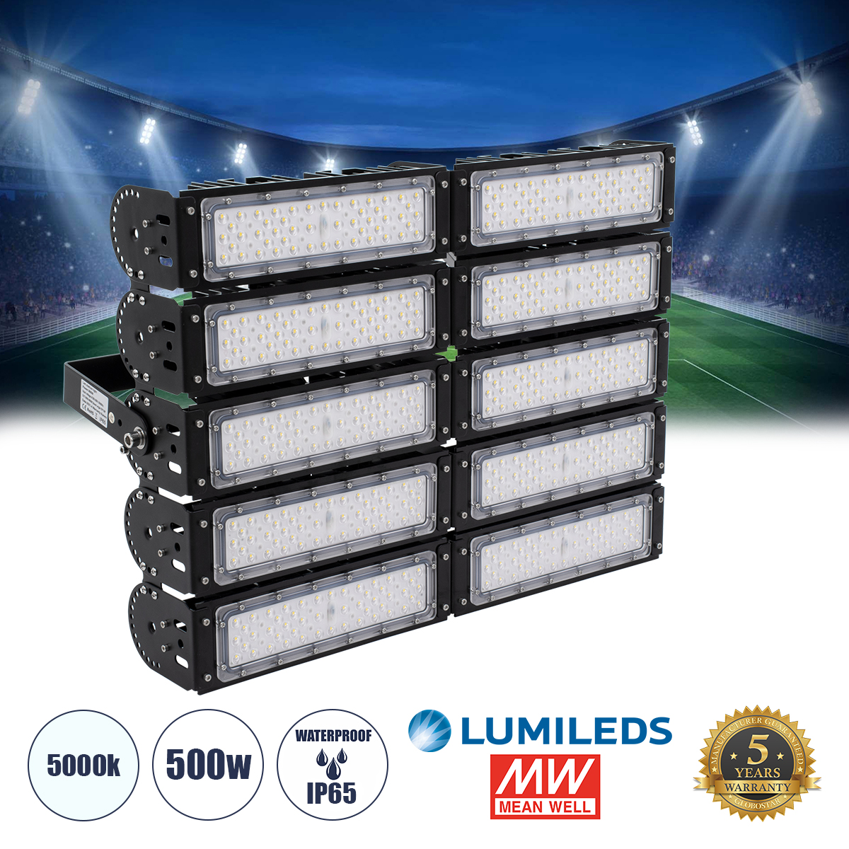 GLOBOSTAR® GOLIATH 90104 Προβολέας Γηπέδου LED 500W 75000lm SDCM<5 75°*135° Fish Eye Lens AC 100-277V Αδιάβροχο IP65 IK08 Φυσικό Λευκό 5000K - LUMILEDs SMD Chip & MEANWELL Driver - Μαύρο Χυτό Αλουμίνιο - Μ62 x Π22 x Υ45cm - 5 Χρόνια Εγγύηση GLOBOSTAR® GOLIATH 90104 Προβολέας Γηπέδου LED 500W 75000lm SDCM<5 75°*135° Fish Eye Lens AC 100-277V Αδιάβροχο IP65 IK08 Φυσικό Λευκό 5000K - LUMILEDs SMD Chip & MEANWELL Driver - Μαύρο Χυτό Αλουμίνιο - Μ62 x Π22 x Υ45cm - 5 Χρόνια Εγγύηση
