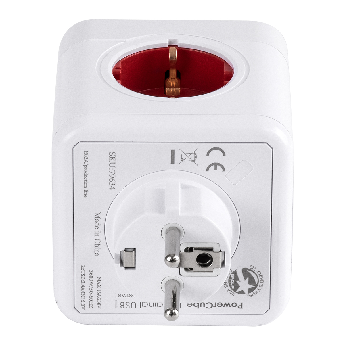 GloboStar® TRAVEL PowerCube PRO Certified 79634 Πολύπριζο 6 Θέσεων με 4 Πρίζες Ασφαλείας Childproof EU Schuko AC 220-240V & 2 Πρίζες USB Max 2.1A/DC 5V Μ7.5 x Π11.5 x Υ7.5 - Λευκό με Κόκκινο - Max Load 3680W/16A GloboStar® TRAVEL PowerCube PRO Certified 79634 Πολύπριζο 6 Θέσεων με 4 Πρίζες Ασφαλείας Childproof EU Schuko AC 220-240V & 2 Πρίζες USB Max 2.1A/DC 5V Μ7.5 x Π11.5 x Υ7.5 - Λευκό με Κόκκινο - Max Load 3680W/16A
