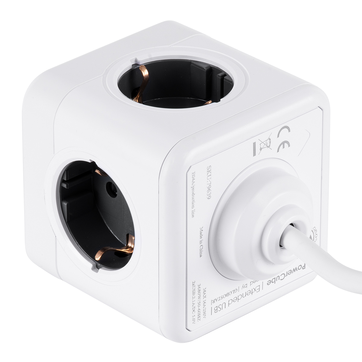 GloboStar® TRAVEL PowerCube PRO Certified 79639 Πολύπριζο 6 Θέσεων με 1.5m Kαλώδιο - 4 Πρίζες Ασφαλείας Childproof EU Schuko AC 220-240V & 2 Πρίζες USB Max 2.1A/DC 5V Μ7.5 x Π7.5 x Υ7.5 - Λευκό με Γκρι - Max Load 3680W/16A GloboStar® TRAVEL PowerCube PRO Certified 79639 Πολύπριζο 6 Θέσεων με 1.5m Kαλώδιο - 4 Πρίζες Ασφαλείας Childproof EU Schuko AC 220-240V & 2 Πρίζες USB Max 2.1A/DC 5V Μ7.5 x Π7.5 x Υ7.5 - Λευκό με Γκρι - Max Load 3680W/16A
