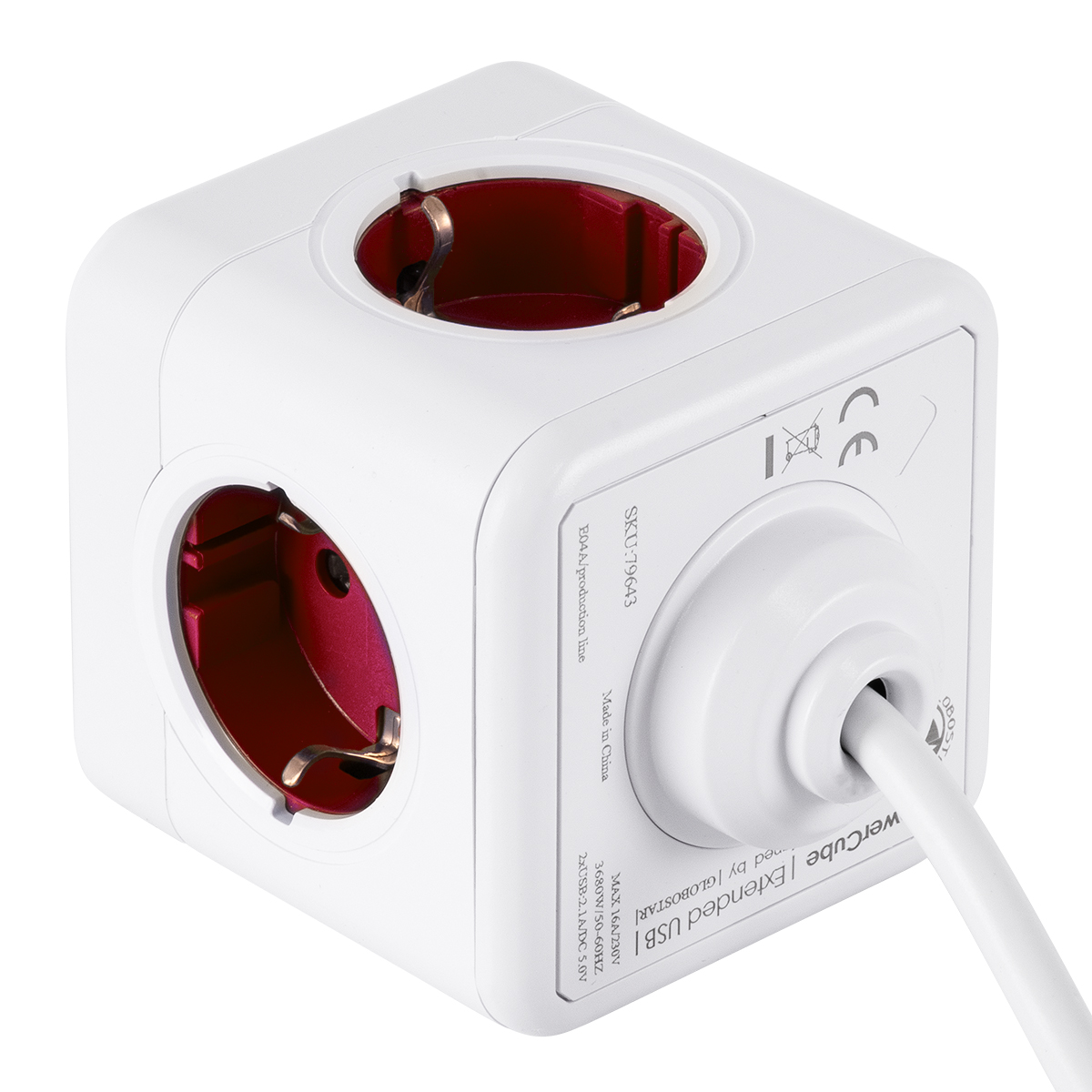 GloboStar® TRAVEL PowerCube PRO Certified 79642 Πολύπριζο 6 Θέσεων με 1.5m Kαλώδιο - 4 Πρίζες Ασφαλείας Childproof EU Schuko AC 220-240V & 2 Πρίζες USB Max 2.1A/DC 5V Μ7.5 x Π7.5 x Υ7.5 - Λευκό με Κόκκινο - Max Load 3680W/16A GloboStar® TRAVEL PowerCube PRO Certified 79642 Πολύπριζο 6 Θέσεων με 1.5m Kαλώδιο - 4 Πρίζες Ασφαλείας Childproof EU Schuko AC 220-240V & 2 Πρίζες USB Max 2.1A/DC 5V Μ7.5 x Π7.5 x Υ7.5 - Λευκό με Κόκκινο - Max Load 3680W/16A