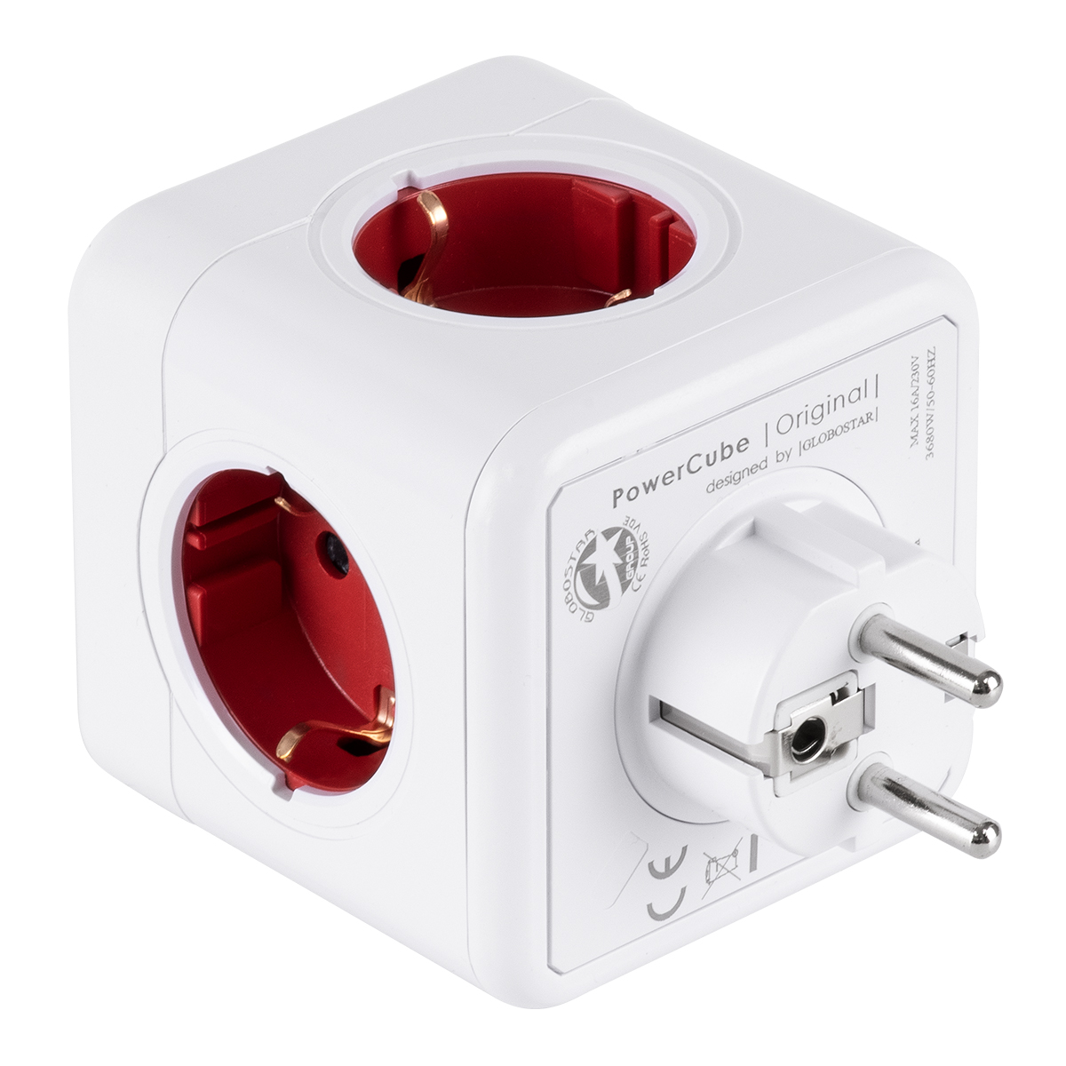 GloboStar® TRAVEL PowerCube PRO Certified 79628 Πολύπριζο 5 Θέσεων με 5 Πρίζες Ασφαλείας Childproof EU Schuko AC 220-240V Μ7.5 x Π11.5 x Υ7.5 - Λευκό με Κόκκινο - Max Load 3680W/16A GloboStar® TRAVEL PowerCube PRO Certified 79628 Πολύπριζο 5 Θέσεων με 5 Πρίζες Ασφαλείας Childproof EU Schuko AC 220-240V Μ7.5 x Π11.5 x Υ7.5 - Λευκό με Κόκκινο - Max Load 3680W/16A