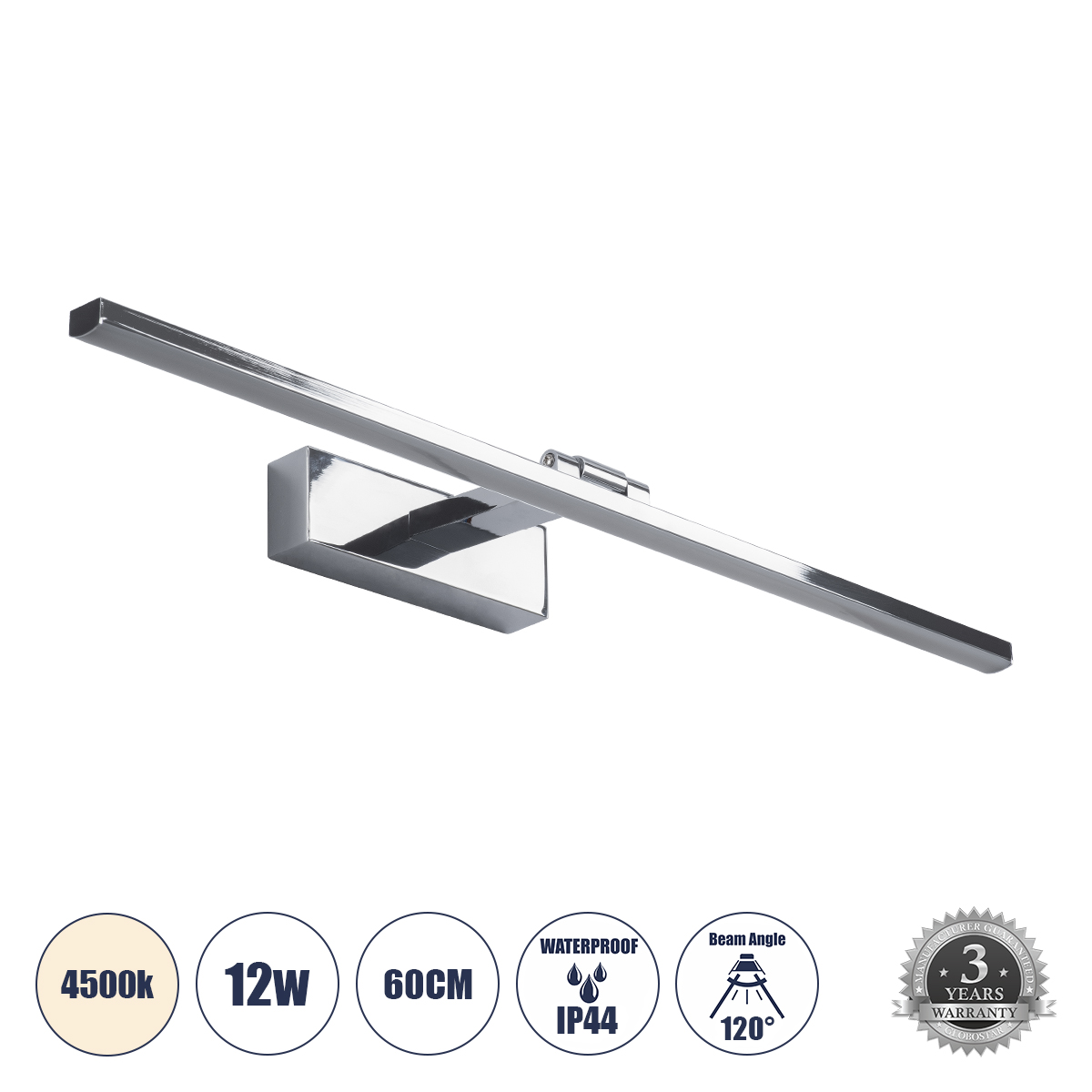 GloboStar® ELLIS 60445 Μοντέρνο Φωτιστικό Τοίχου - Απλίκα Καθρέπτη Μπάνιου - Πίνακα LED 12W 1400lm 120° AC 220-240V IP44 Μ60 x Π16 x Υ6cm - Φυσικό Λευκό 4500K - Χρώμιο Νίκελ - 3 Χρόνια Εγγύηση GloboStar® ELLIS 60445 Μοντέρνο Φωτιστικό Τοίχου - Απλίκα Καθρέπτη Μπάνιου - Πίνακα LED 12W 1400lm 120° AC 220-240V IP44 Μ60 x Π16 x Υ6cm - Φυσικό Λευκό 4500K - Χρώμιο Νίκελ - 3 Χρόνια Εγγύηση