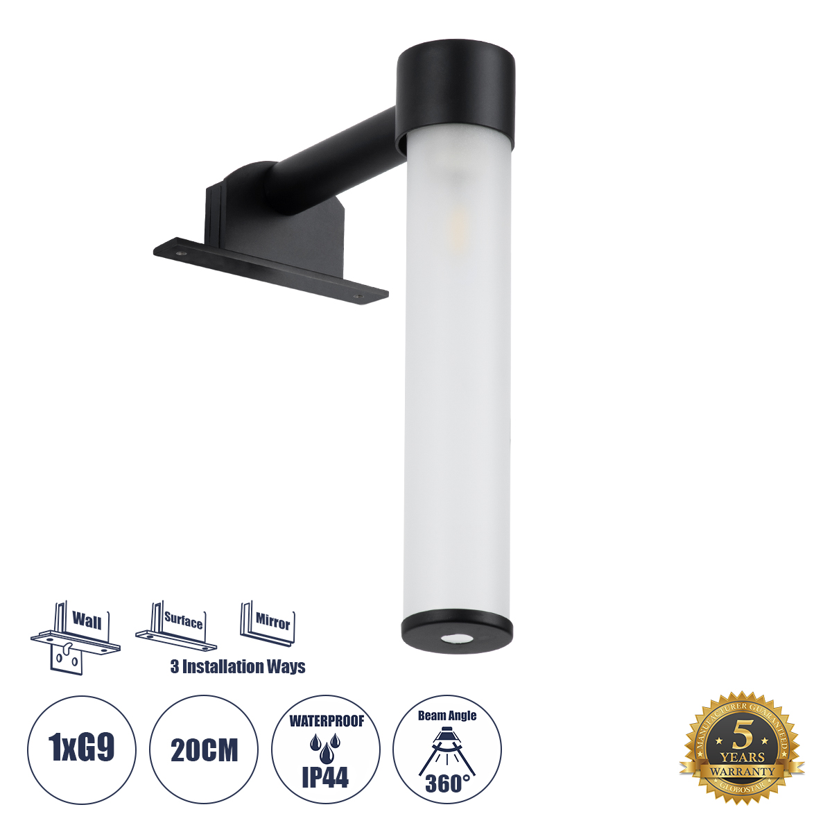 GloboStar® ELSA 60404 Μοντέρνο Φωτιστικό Τοίχου - Απλίκα Καθρέπτη Μπάνιου - Πίνακα 1 x G9 360° AC 220-240V IP44 Μ3.5 x Π13.5 x Υ20cm - Μαύρο - 5 Χρόνια Εγγύηση GloboStar® ELSA 60404 Μοντέρνο Φωτιστικό Τοίχου - Απλίκα Καθρέπτη Μπάνιου - Πίνακα 1 x G9 360° AC 220-240V IP44 Μ3.5 x Π13.5 x Υ20cm - Μαύρο - 5 Χρόνια Εγγύηση