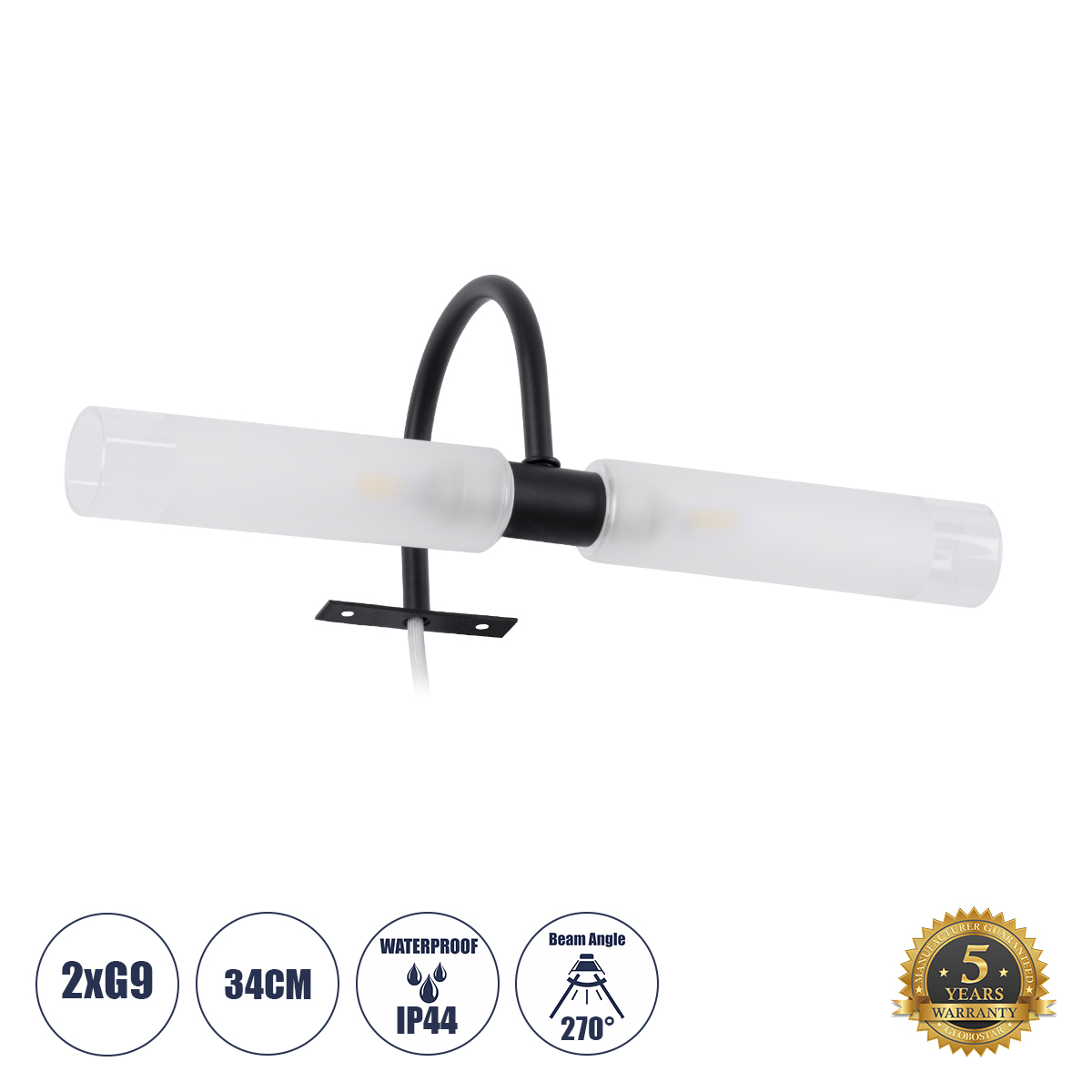 GloboStar® FLORA 60412 Μοντέρνο Φωτιστικό Τοίχου - Απλίκα Καθρέπτη Μπάνιου - Πίνακα 2 x G9 270° AC 220-240V IP44 Μ31 x Π13 x Υ12cm - Μαύρο - 5 Χρόνια Εγγύηση GloboStar® FLORA 60412 Μοντέρνο Φωτιστικό Τοίχου - Απλίκα Καθρέπτη Μπάνιου - Πίνακα 2 x G9 270° AC 220-240V IP44 Μ31 x Π13 x Υ12cm - Μαύρο - 5 Χρόνια Εγγύηση