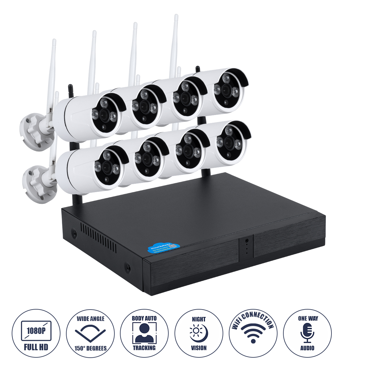 GloboStar® 86038 Ασύρματο Καταγραφικό με 8 x Camera 2MP 1080P WiFi 150° Μοιρών - Αδιάβροχο IP66 - Νυχτερινή Όραση με LED IR - Μονή Κατέυθυνση Ομιλίας - Ανιχνευτή Κίνησης - Νυχτερινή Λήψη - Λευκό GloboStar® 86038 Ασύρματο Καταγραφικό με 8 x Camera 2MP 1080P WiFi 150° Μοιρών - Αδιάβροχο IP66 - Νυχτερινή Όραση με LED IR - Μονή Κατέυθυνση Ομιλίας - Ανιχνευτή Κίνησης - Νυχτερινή Λήψη - Λευκό