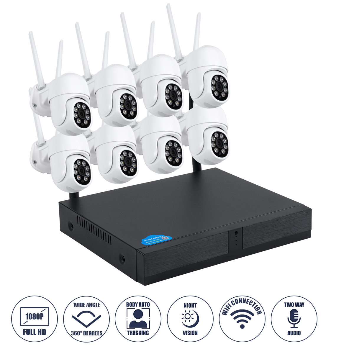 GloboStar® 86040 Ασύρματο Καταγραφικό με 8 x Camera 2MP 1080P WiFi 360° Μοιρών - Αδιάβροχο IP66 - Νυχτερινή Όραση με LED IR - Διπλή Κατέυθυνση Ομιλίας - Ανιχνευτή Κίνησης - Νυχτερινή Λήψη - Λευκό GloboStar® 86040 Ασύρματο Καταγραφικό με 8 x Camera 2MP 1080P WiFi 360° Μοιρών - Αδιάβροχο IP66 - Νυχτερινή Όραση με LED IR - Διπλή Κατέυθυνση Ομιλίας - Ανιχνευτή Κίνησης - Νυχτερινή Λήψη - Λευκό